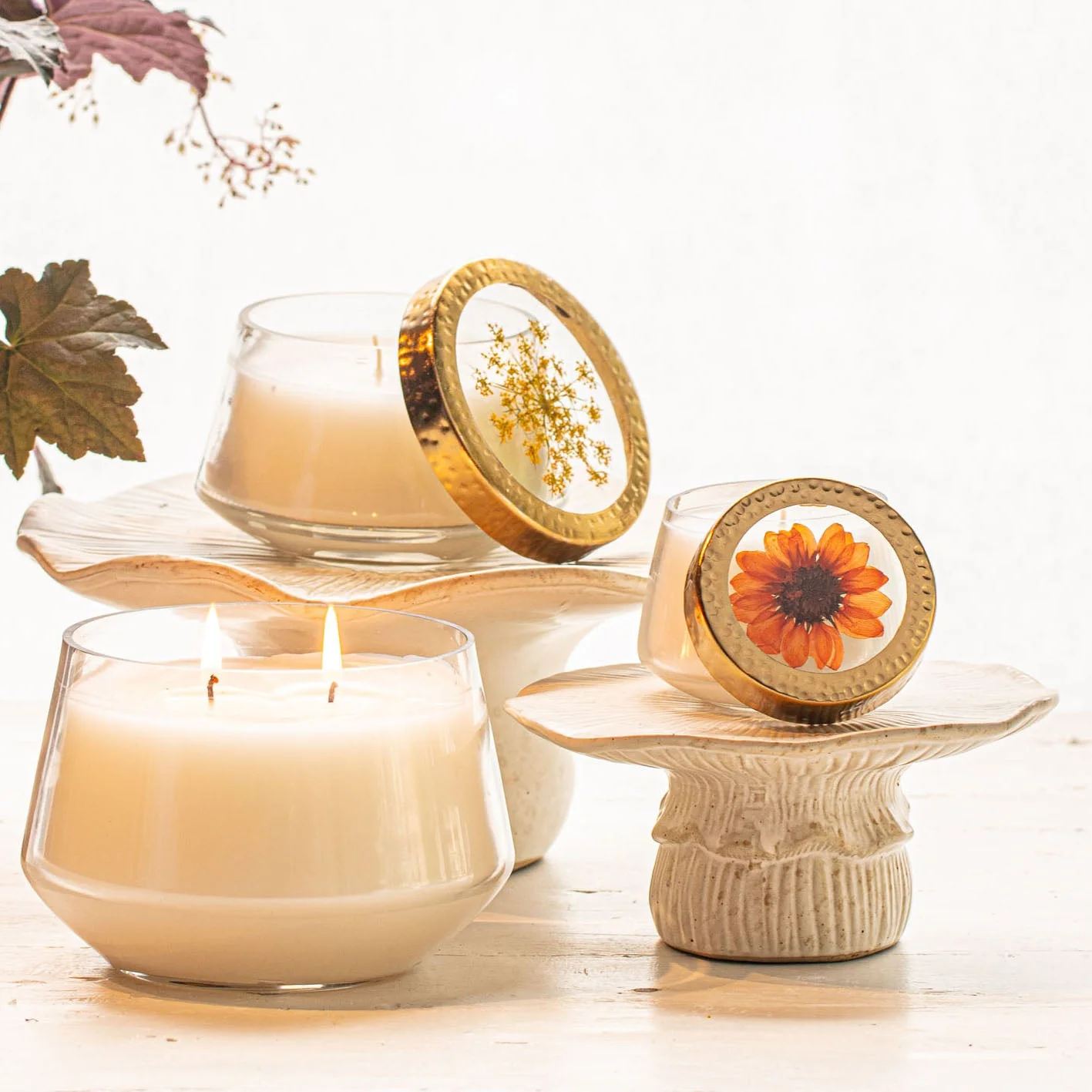 Harvest Pumpkin Large Pressed Floral Candle - Image 9