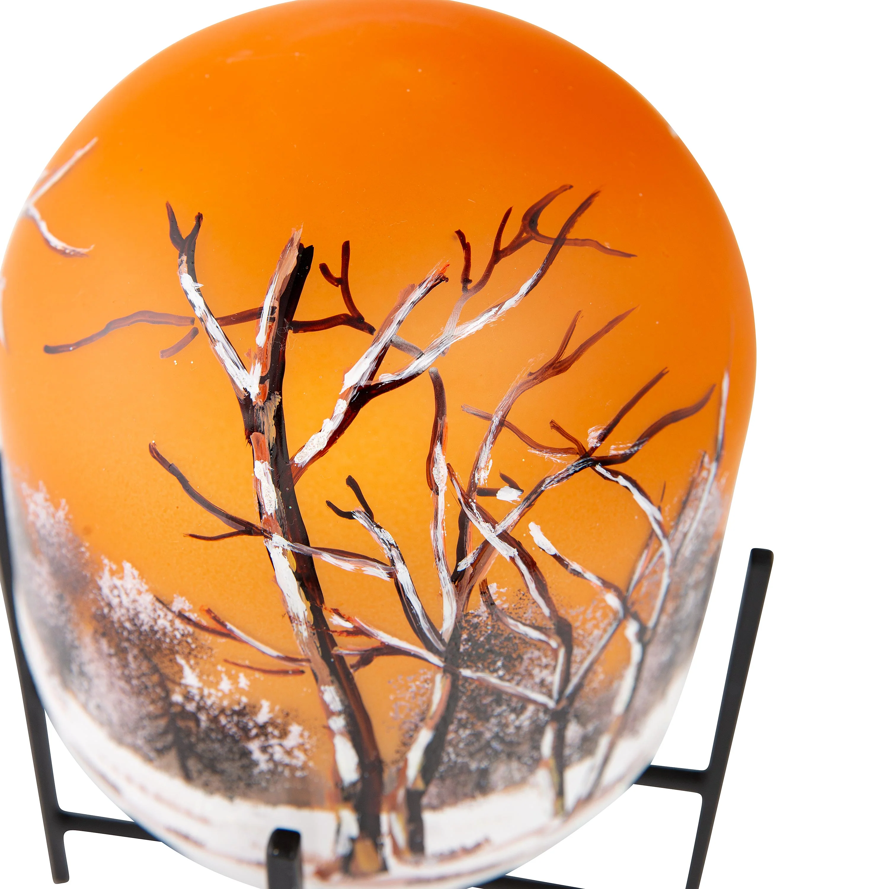 Illuminated Harvest Scene Glass Lantern on Metal Stand - Image 6