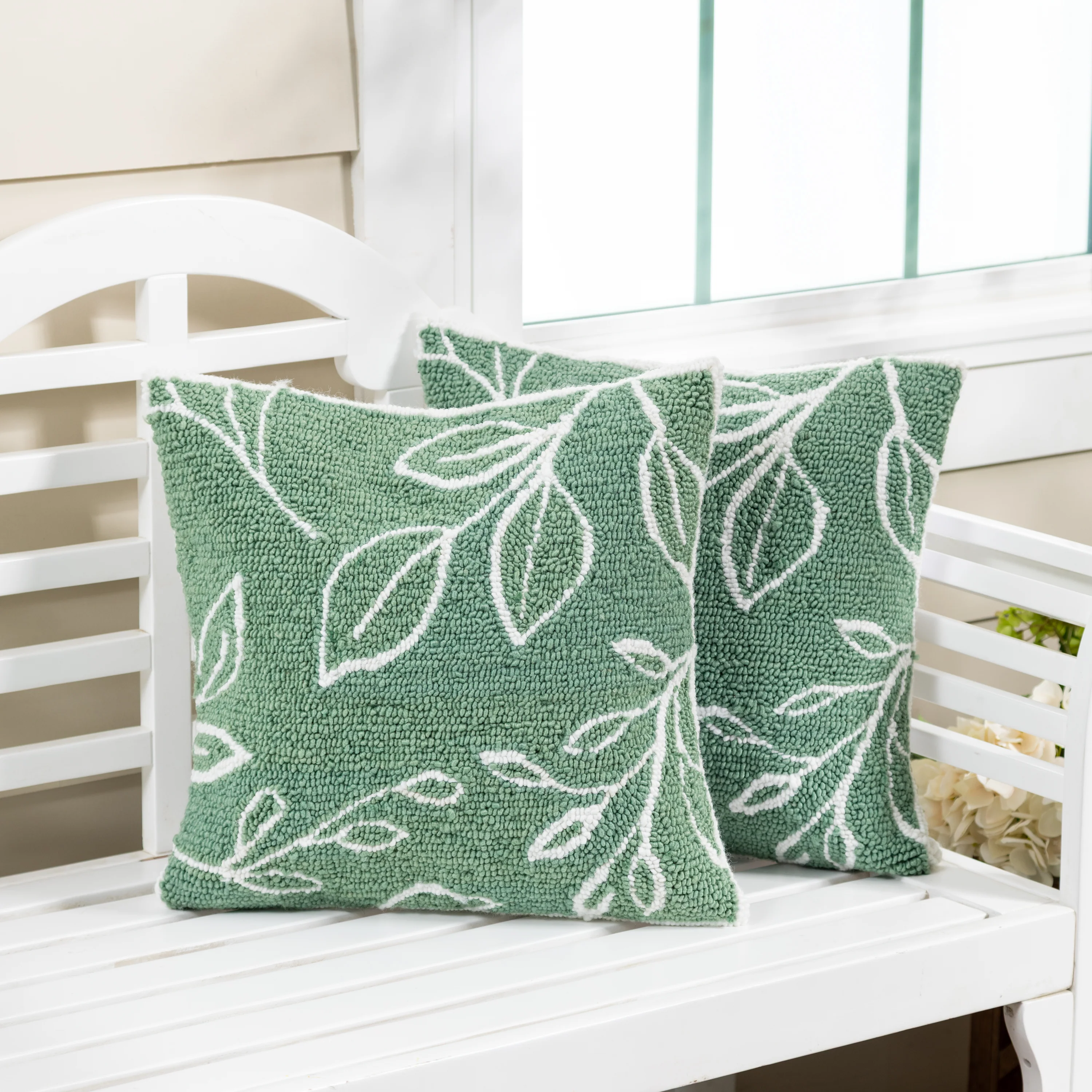Verdant Greenery Indoor/Outdoor Hooked Pillow 18"x18" - Image 2