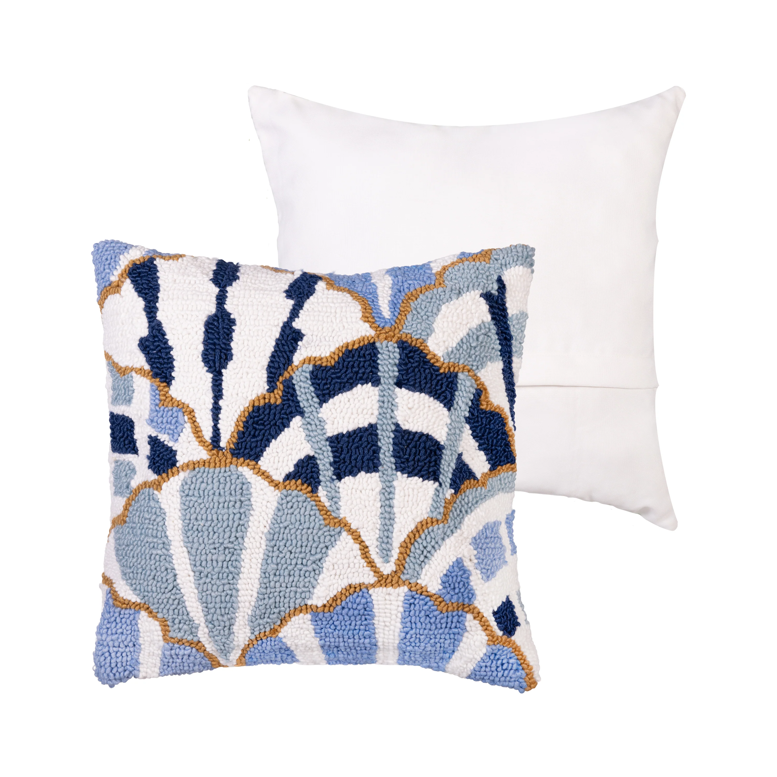 Blue Coastal Shells Pattern Indoor/Outdoor Hooked Pillow 18"x18" - Image 5