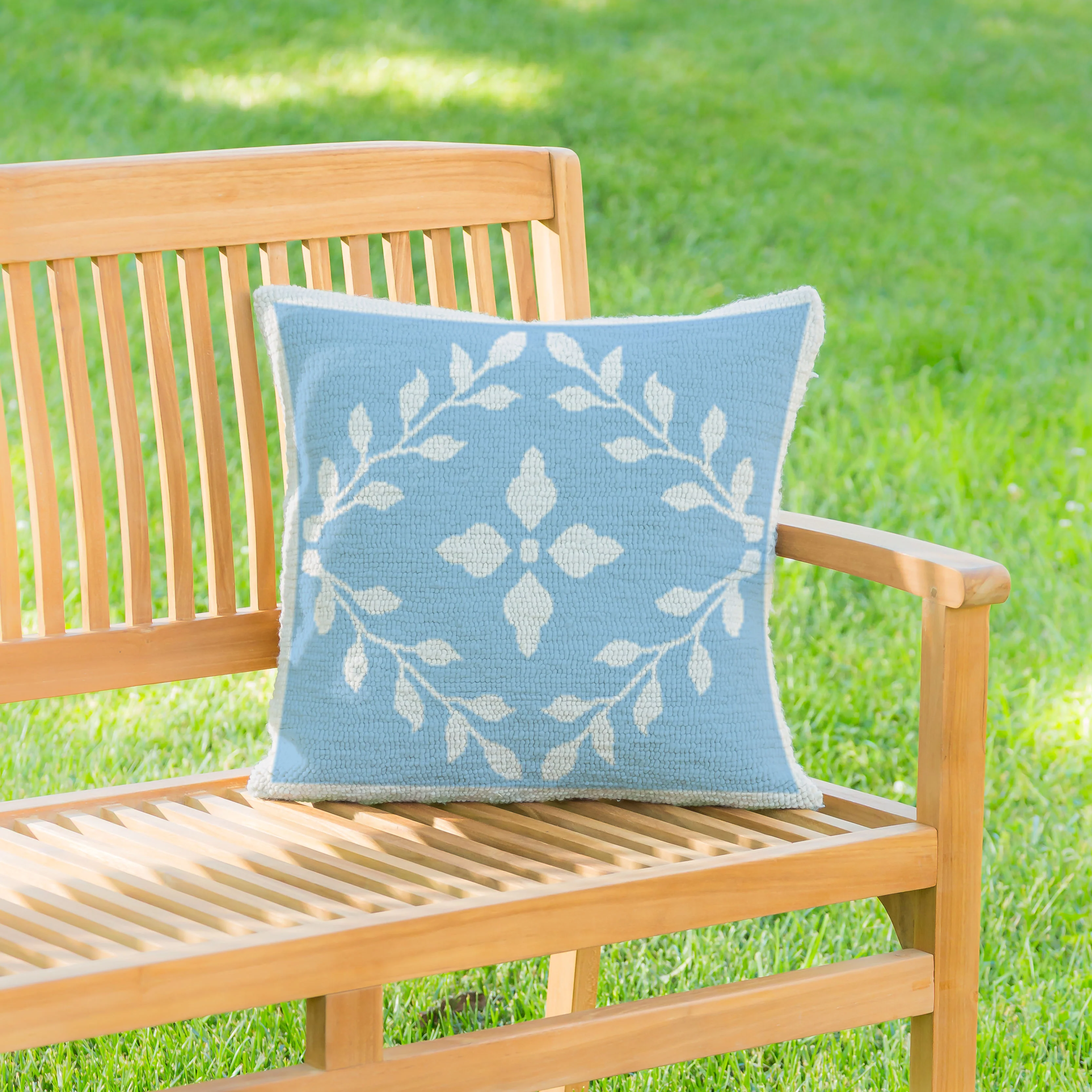 Light Blue Diamonds Indoor/Outdoor Hooked Pillow 18"x18"