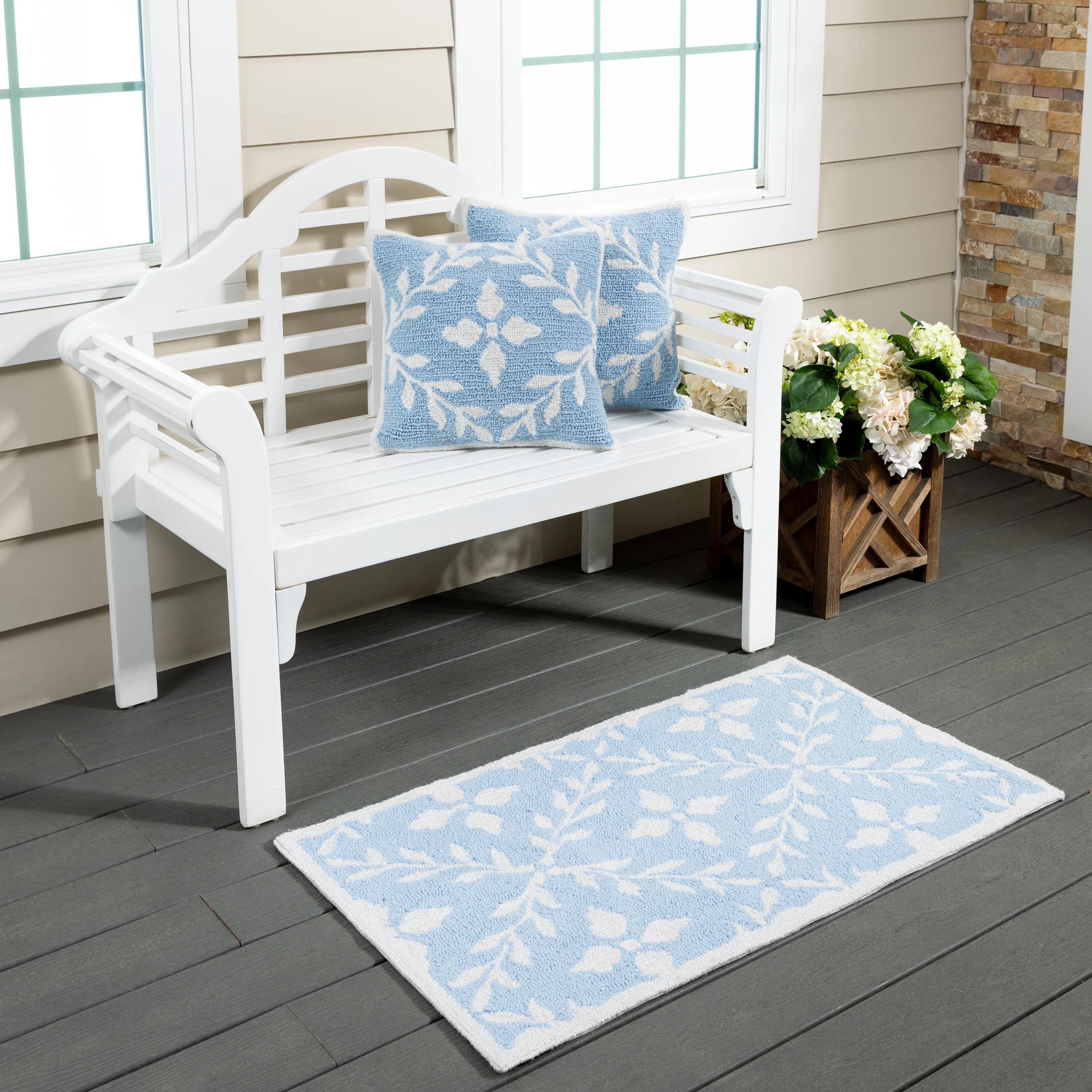 Light Blue Diamonds Indoor/Outdoor Hooked Pillow 18"x18" - Image 2