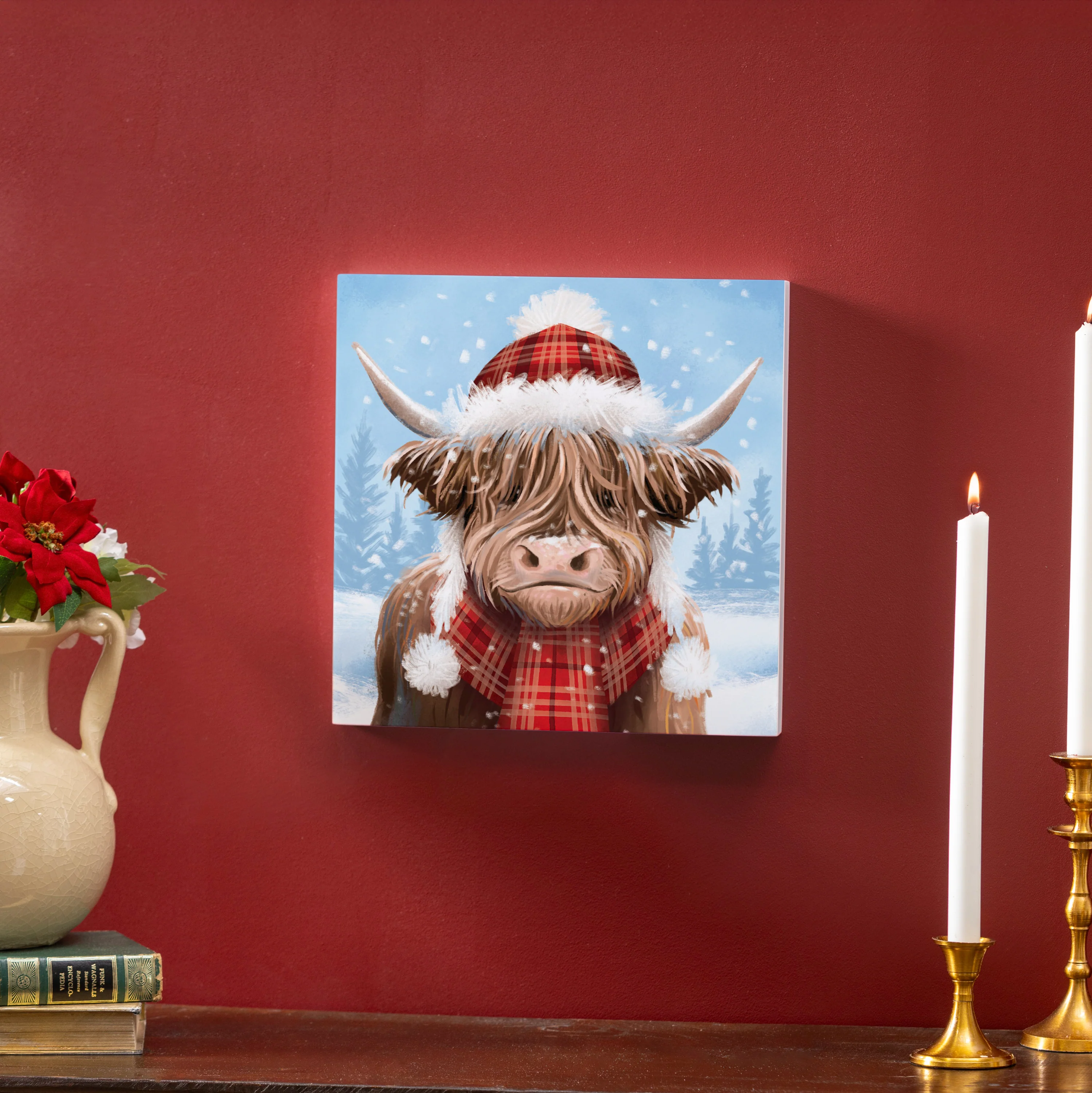 Holly Homestead Highland Cow Wall Décor, 12"x12”