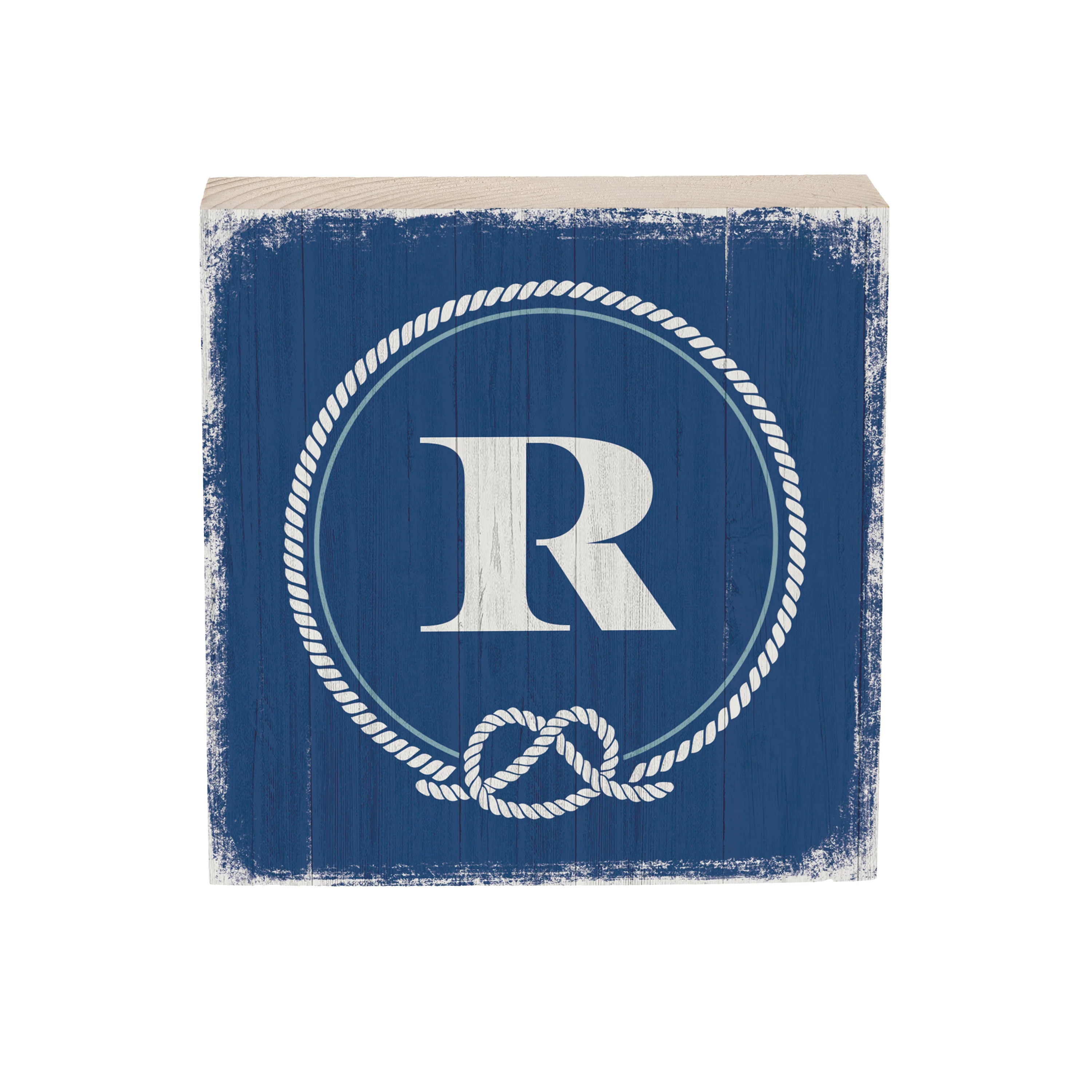 Coastal Monogram Nautical Sign Wood Block "R", 6"x6" - Image 3