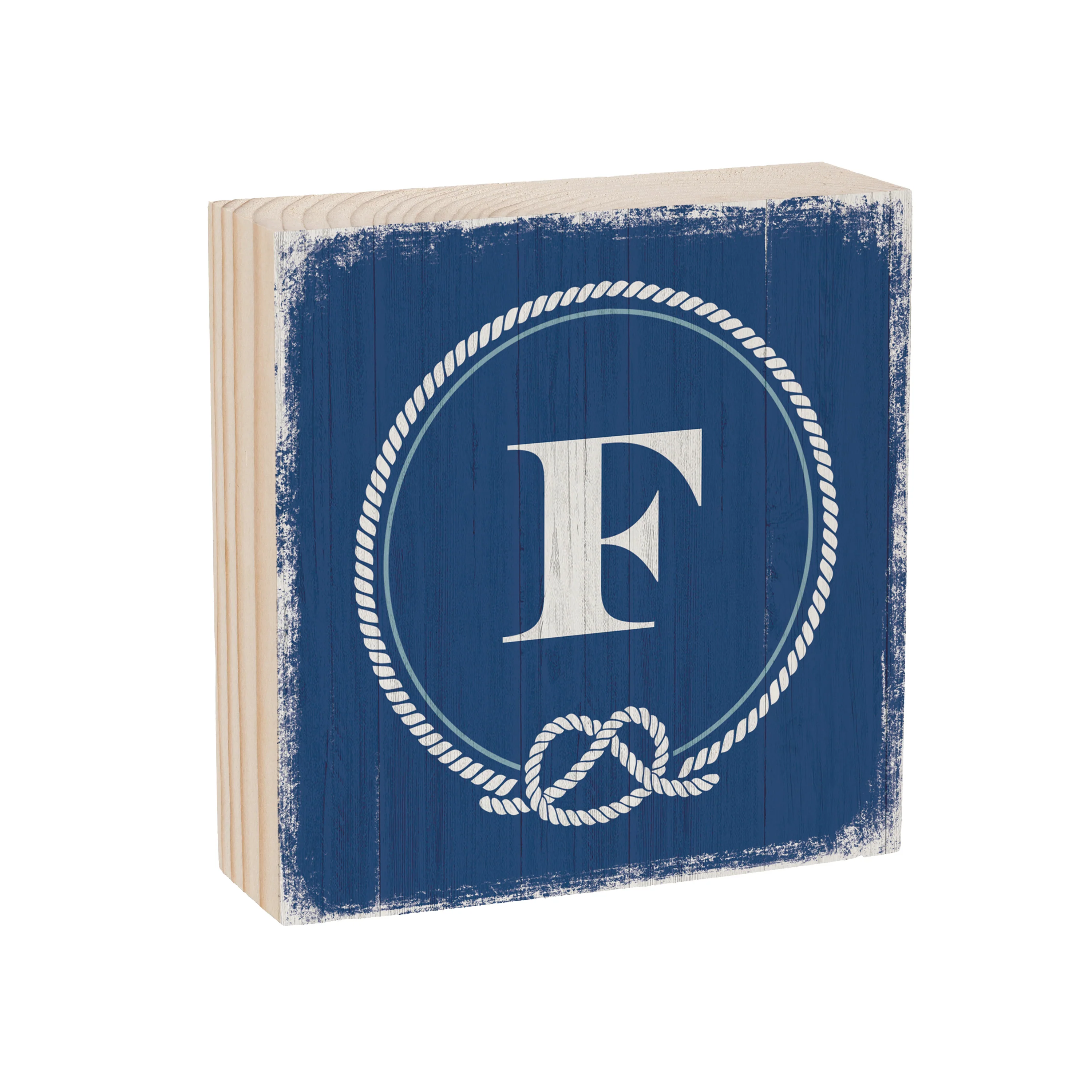 Coastal Monogram Nautical Sign Wood Block "F", 6"x6" - Image 3