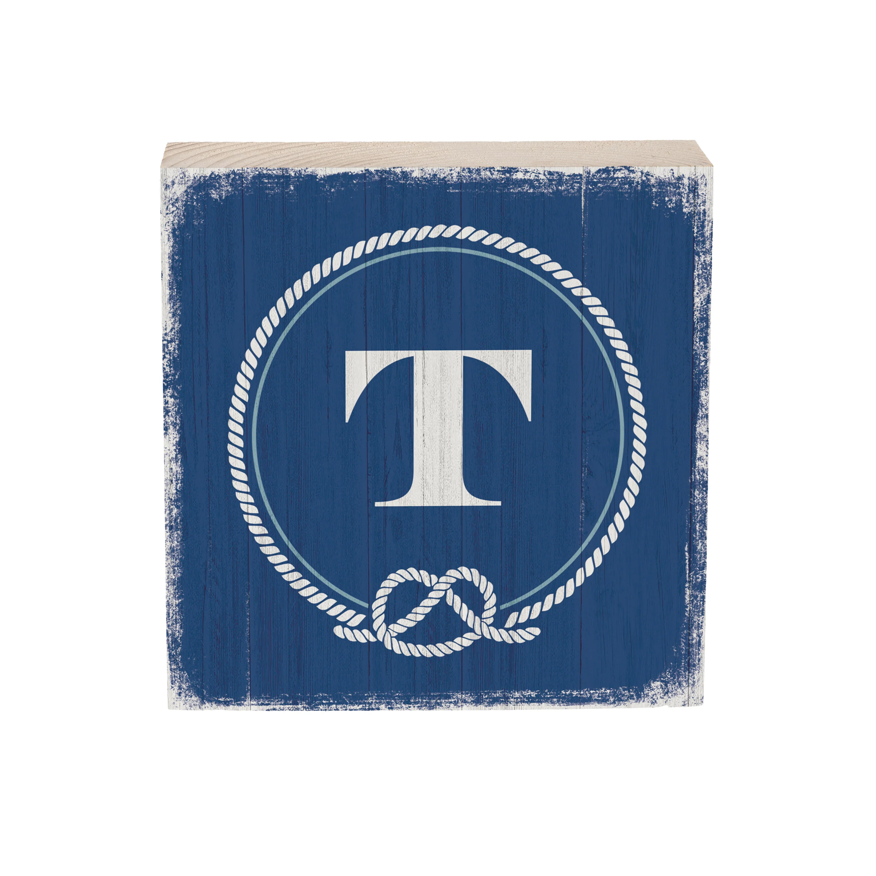 Coastal Monogram Nautical Sign Wood Block "T", 6"x6" - Image 4