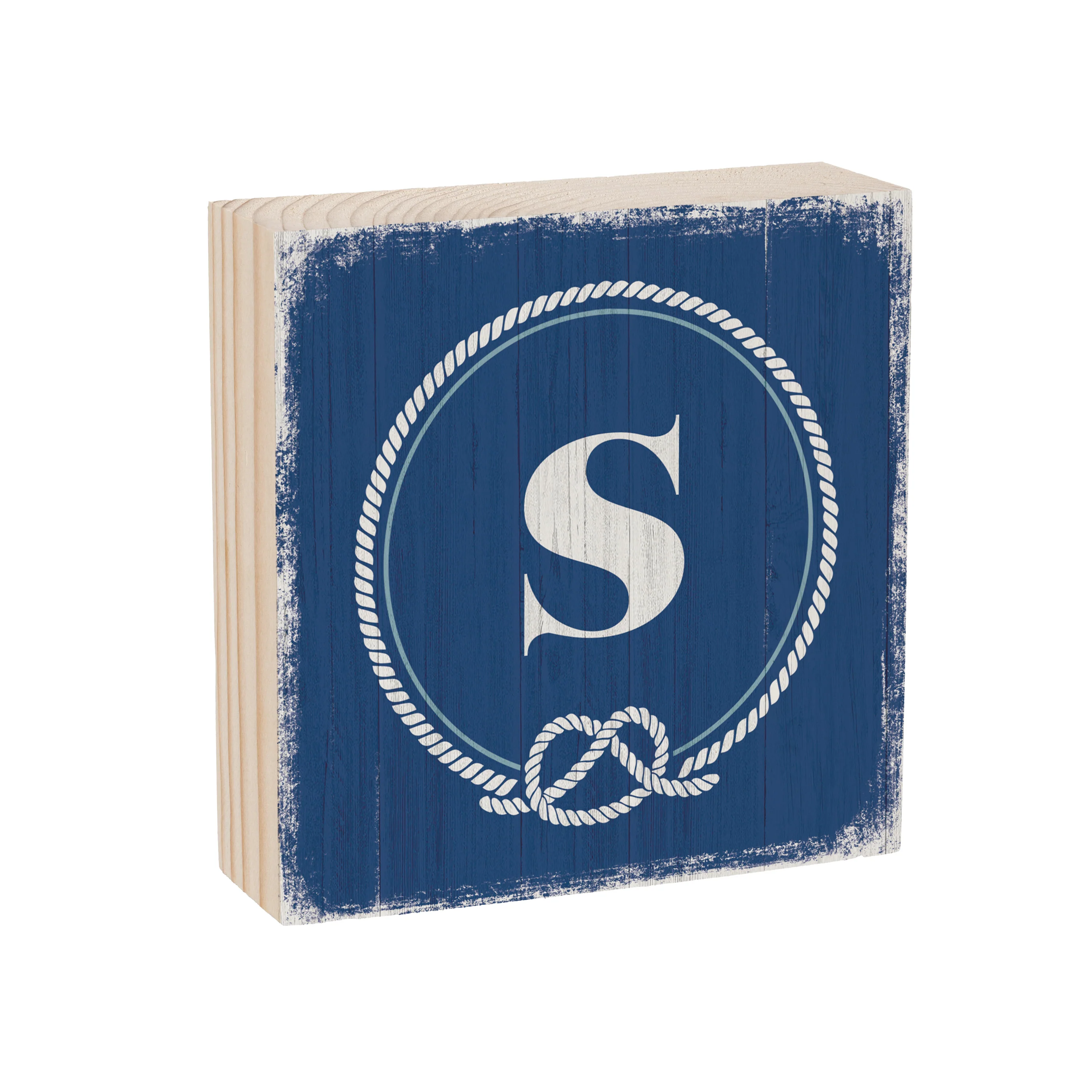 Coastal Monogram Nautical Sign Wood Block "S", 6"x6" - Image 3