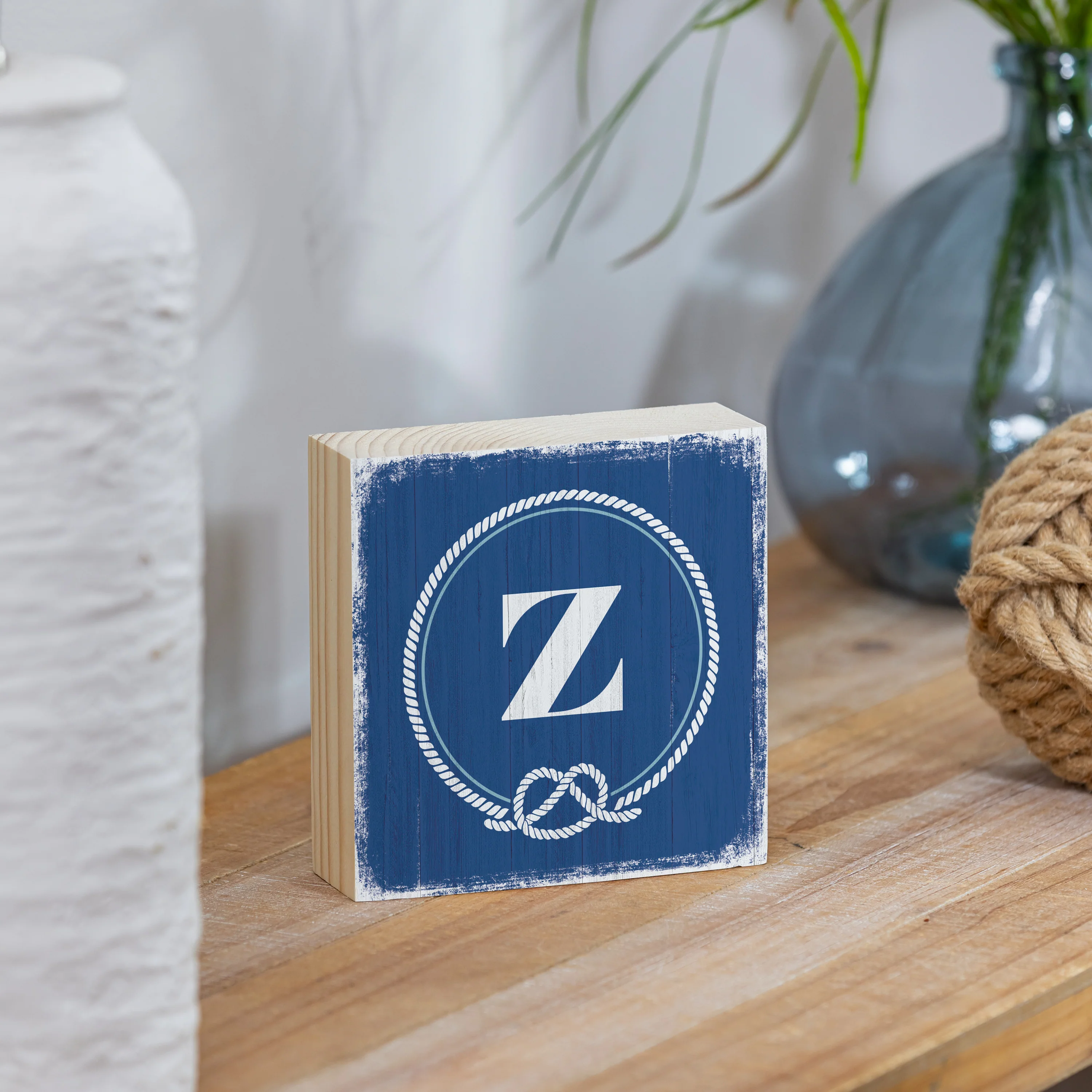 Coastal Monogram Nautical Sign Wood Block "Z", 6"x6" - Image 2