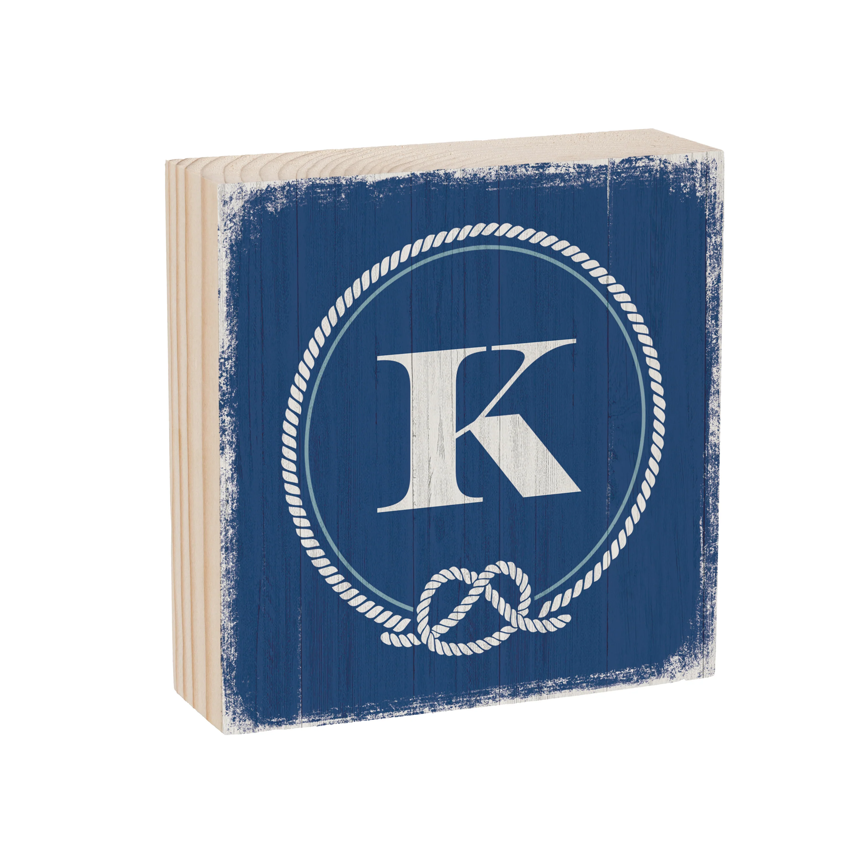 Coastal Monogram Nautical Sign Wood Block "K", 6"x6" - Image 2