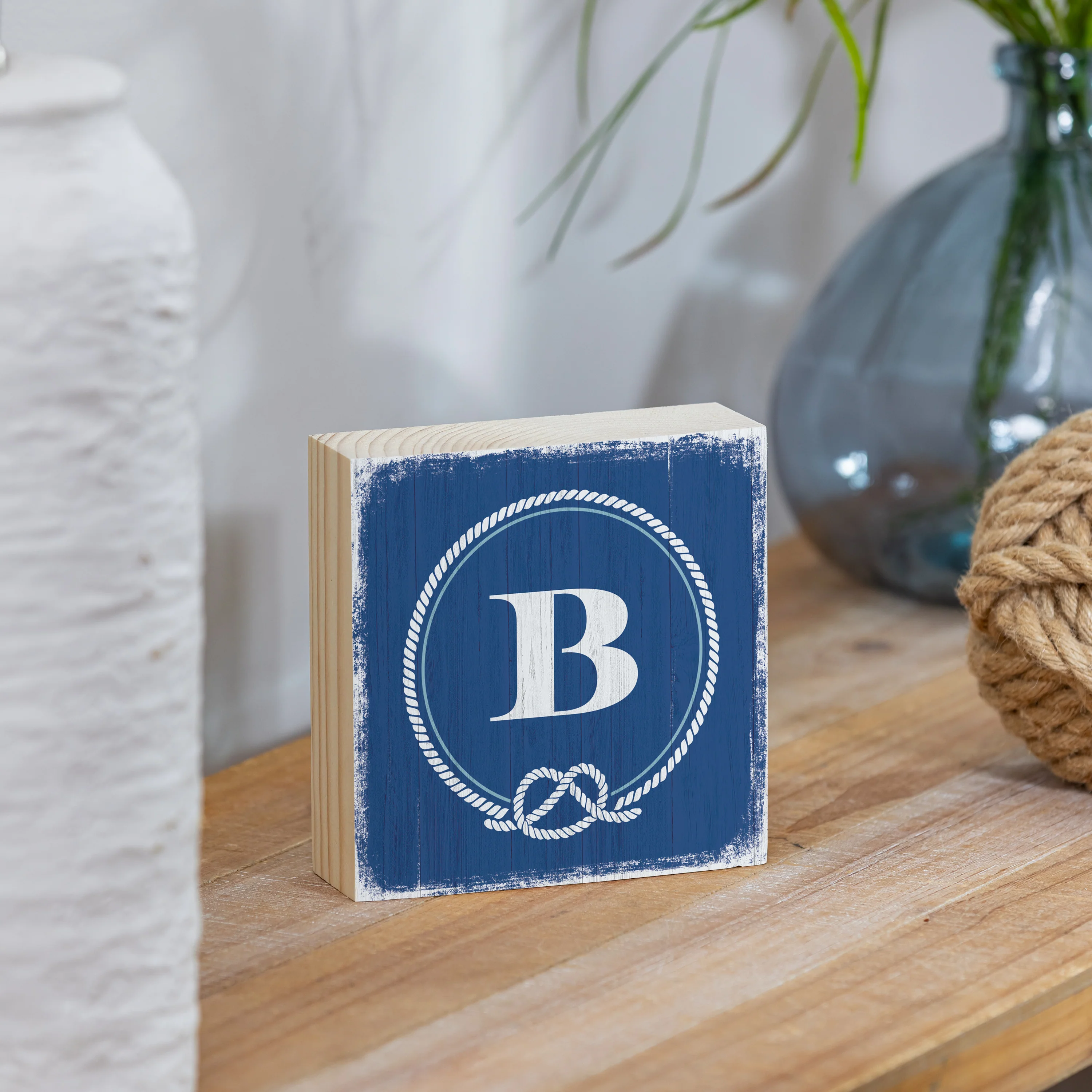 Coastal Monogram Nautical Sign Wood Block "B", 6"x6" - Image 2