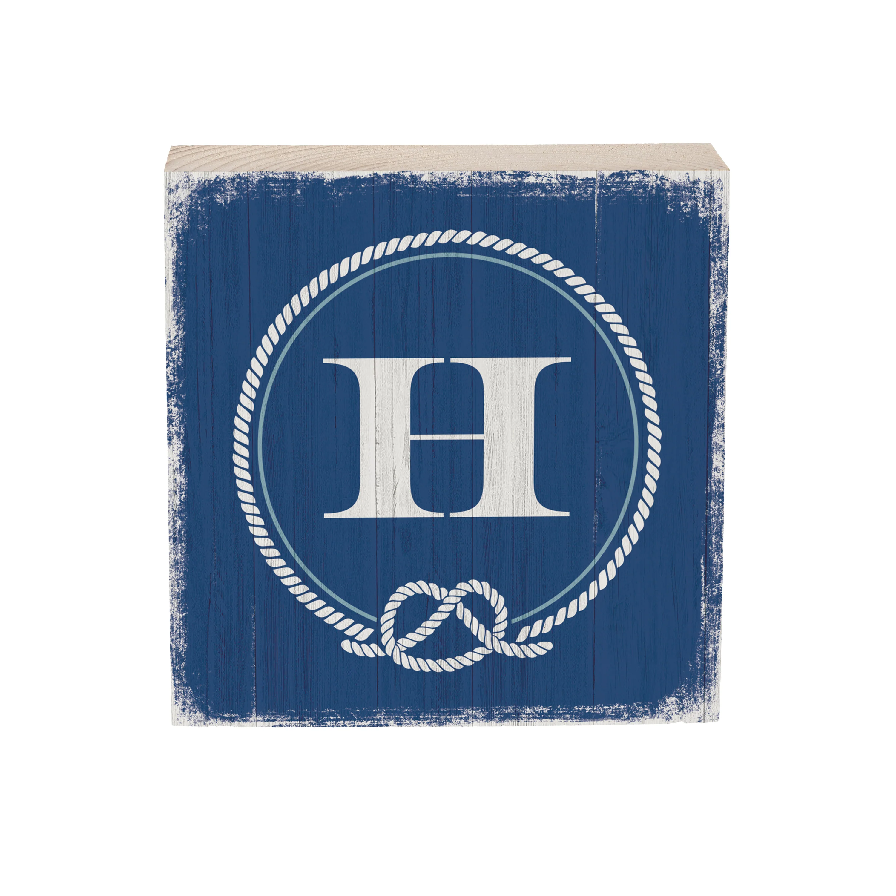 Coastal Monogram Nautical Sign Wood Block "H", 6"x6" - Image 4