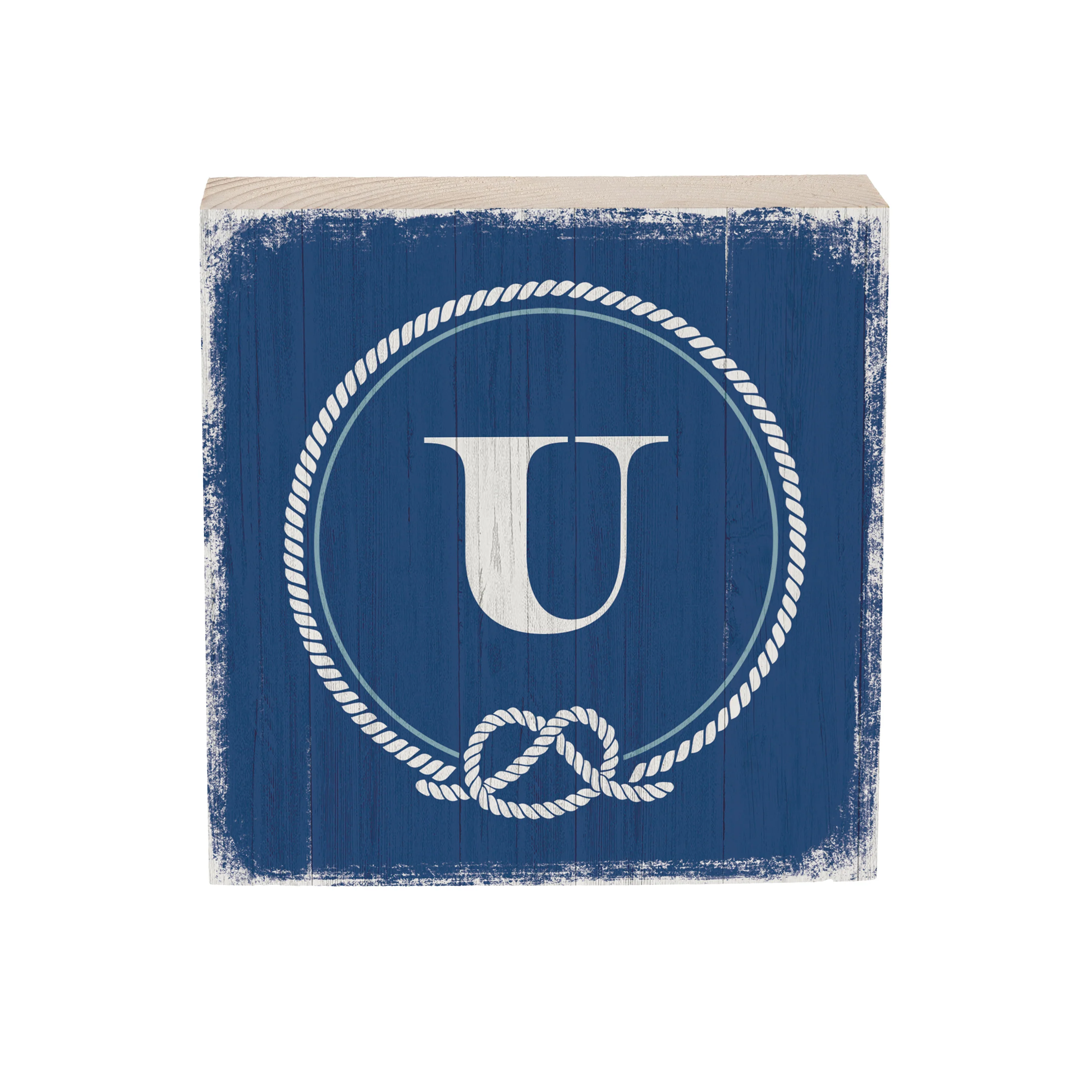 Coastal Monogram Nautical Sign Wood Block "U", 6"x6" - Image 4