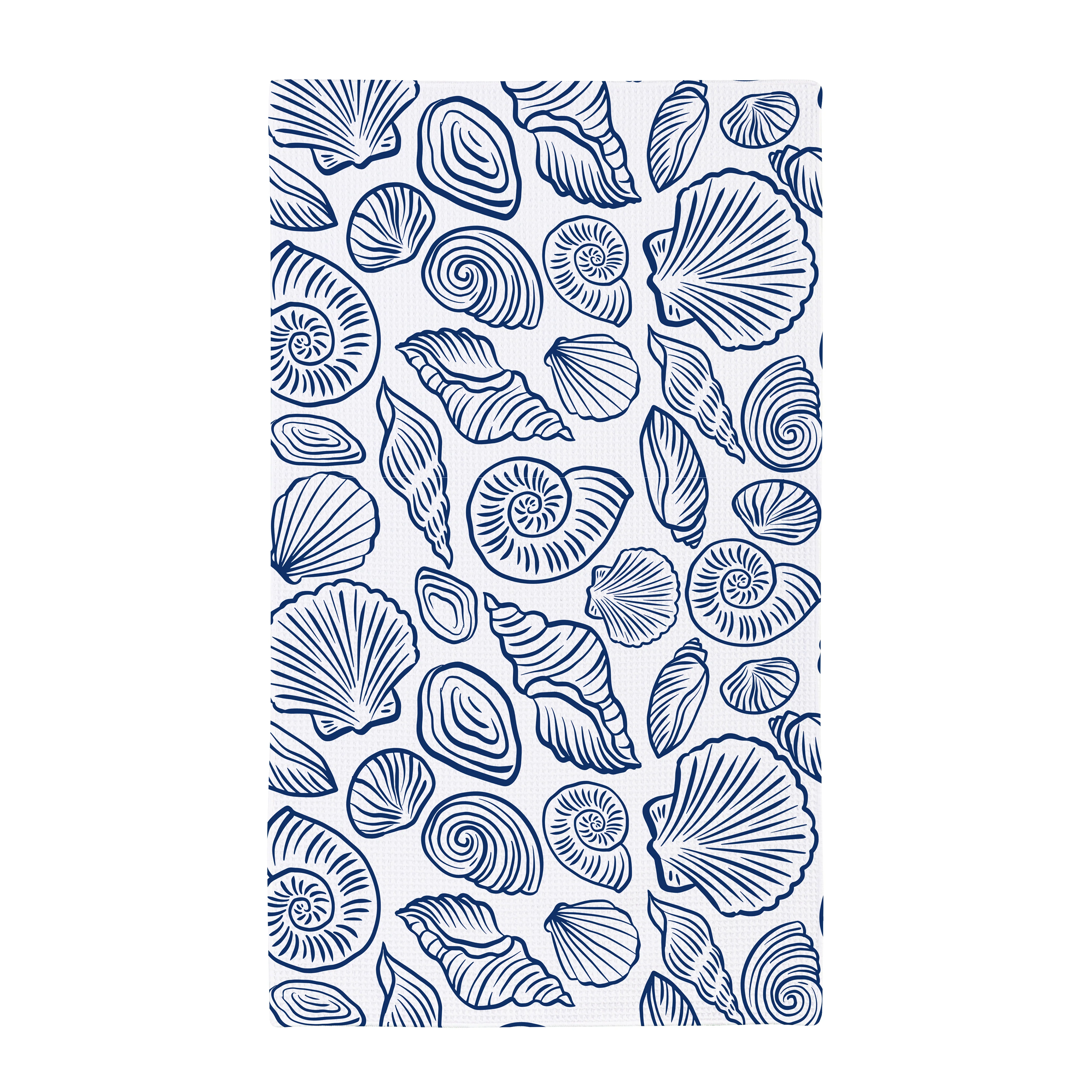 Blue Coastal Kitchen Towel Quick Dry Waffle Weave Double-Sided, Shells, 30"L x 18"W - Image 2