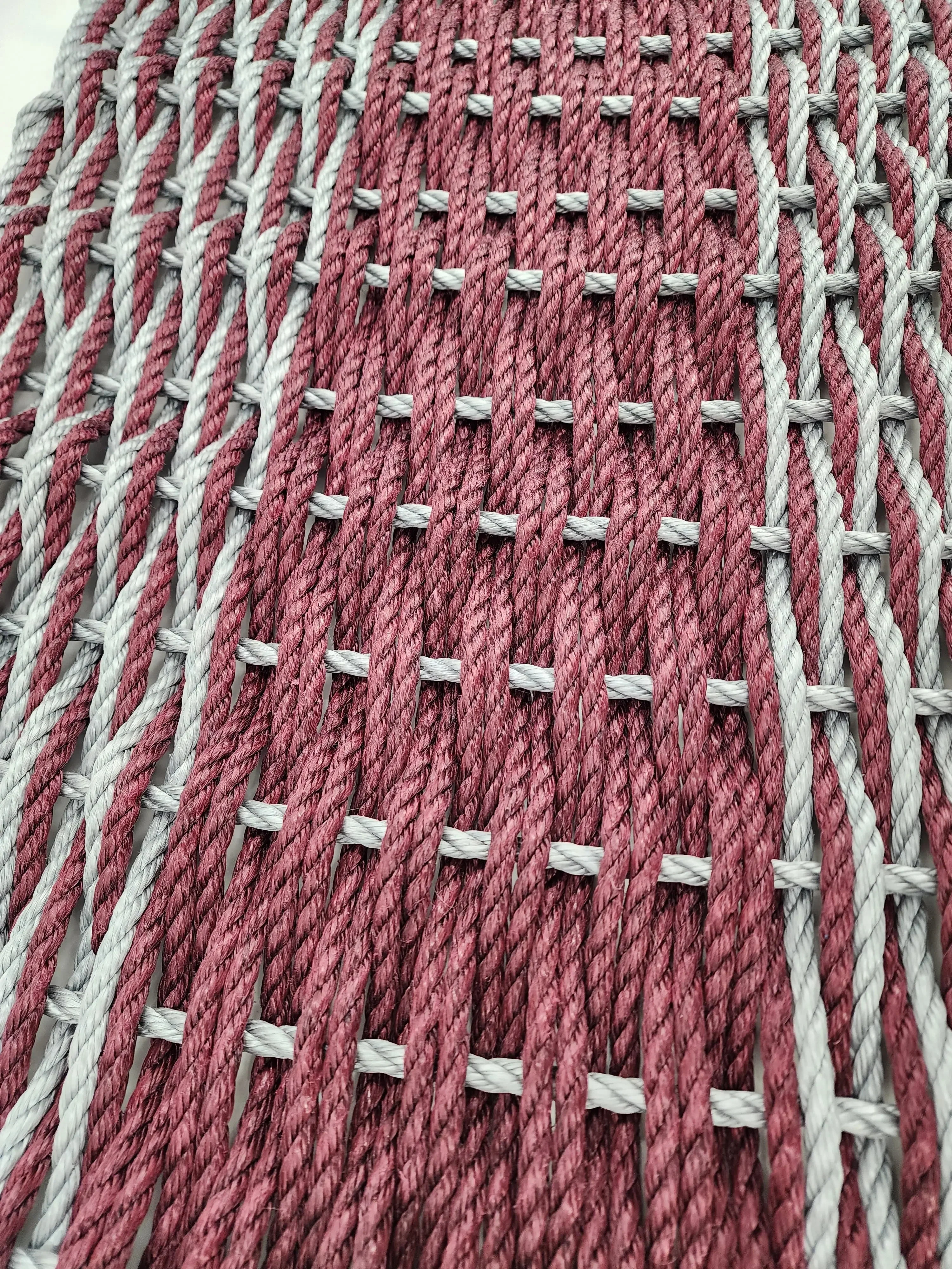 Large Burgundy Red and Light Gray Lobster Rope Mat made with Lobster Rope, Double Weave, Vibrant, Long Lasting Durable - Image 2