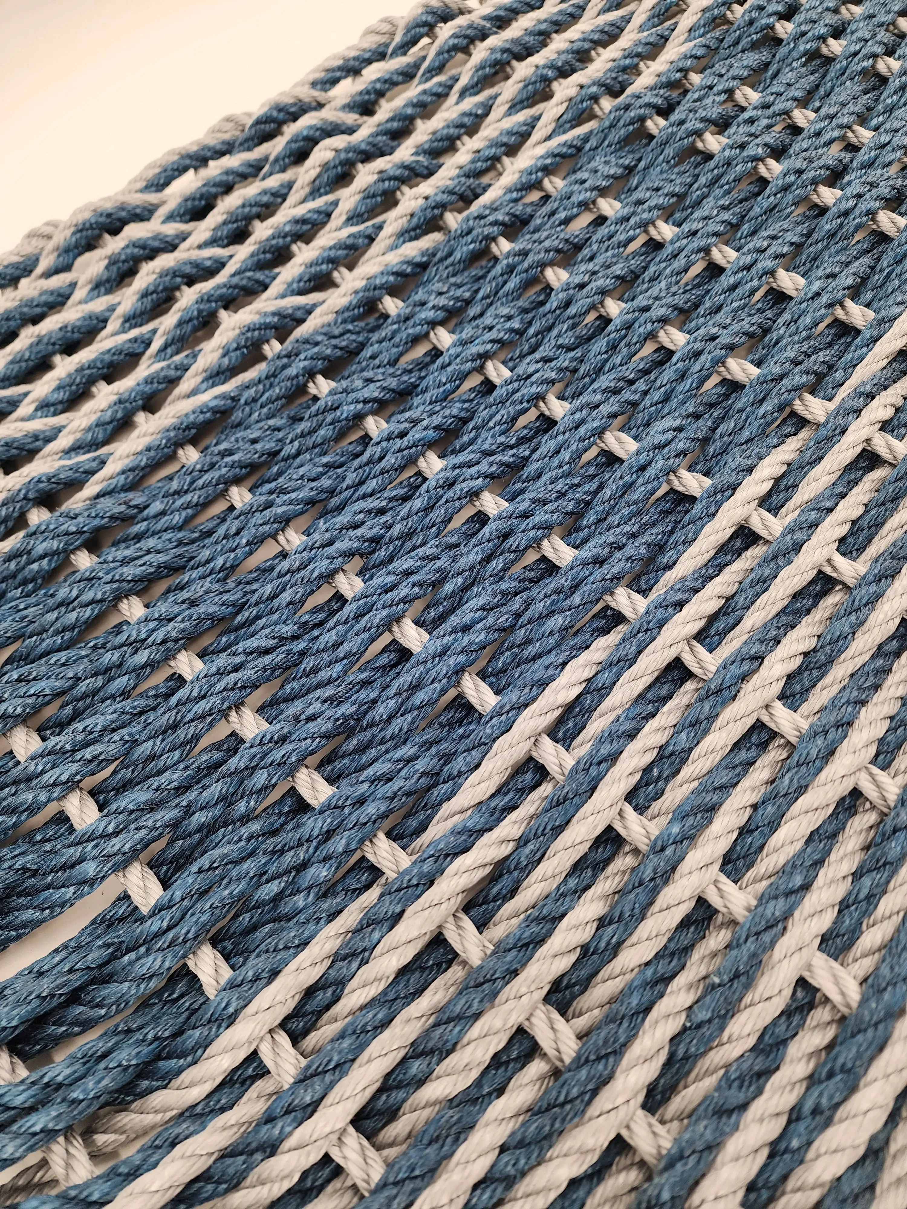 Large Navy Blue and Light Gray Lobster Rope Mat made with Lobster Rope, Double Weave, Vibrant, Long Lasting Durable - Image 3
