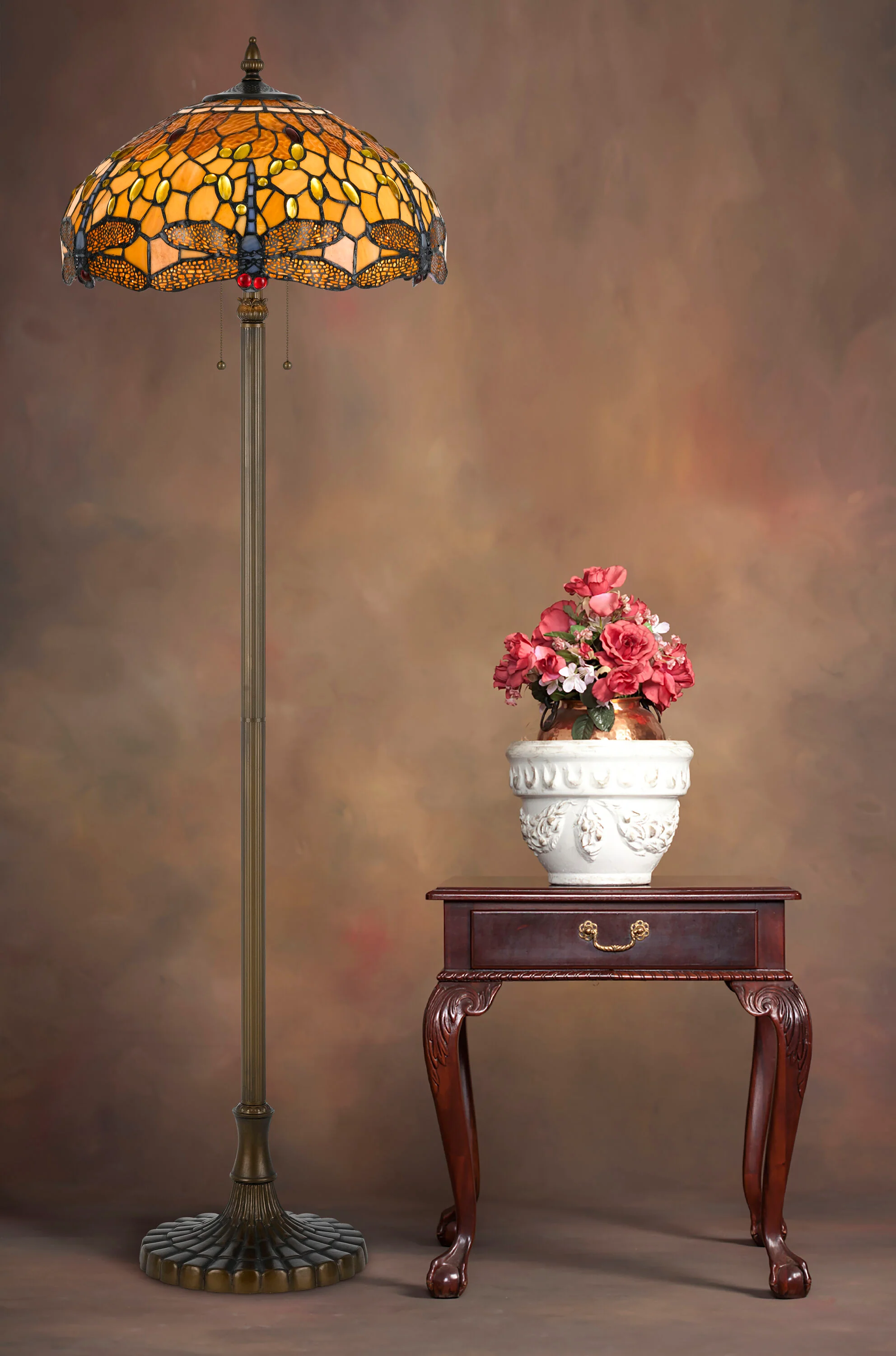 Tiffany Amber Dragonfly Floor Lamp with Zinc Cast Base - Image 2