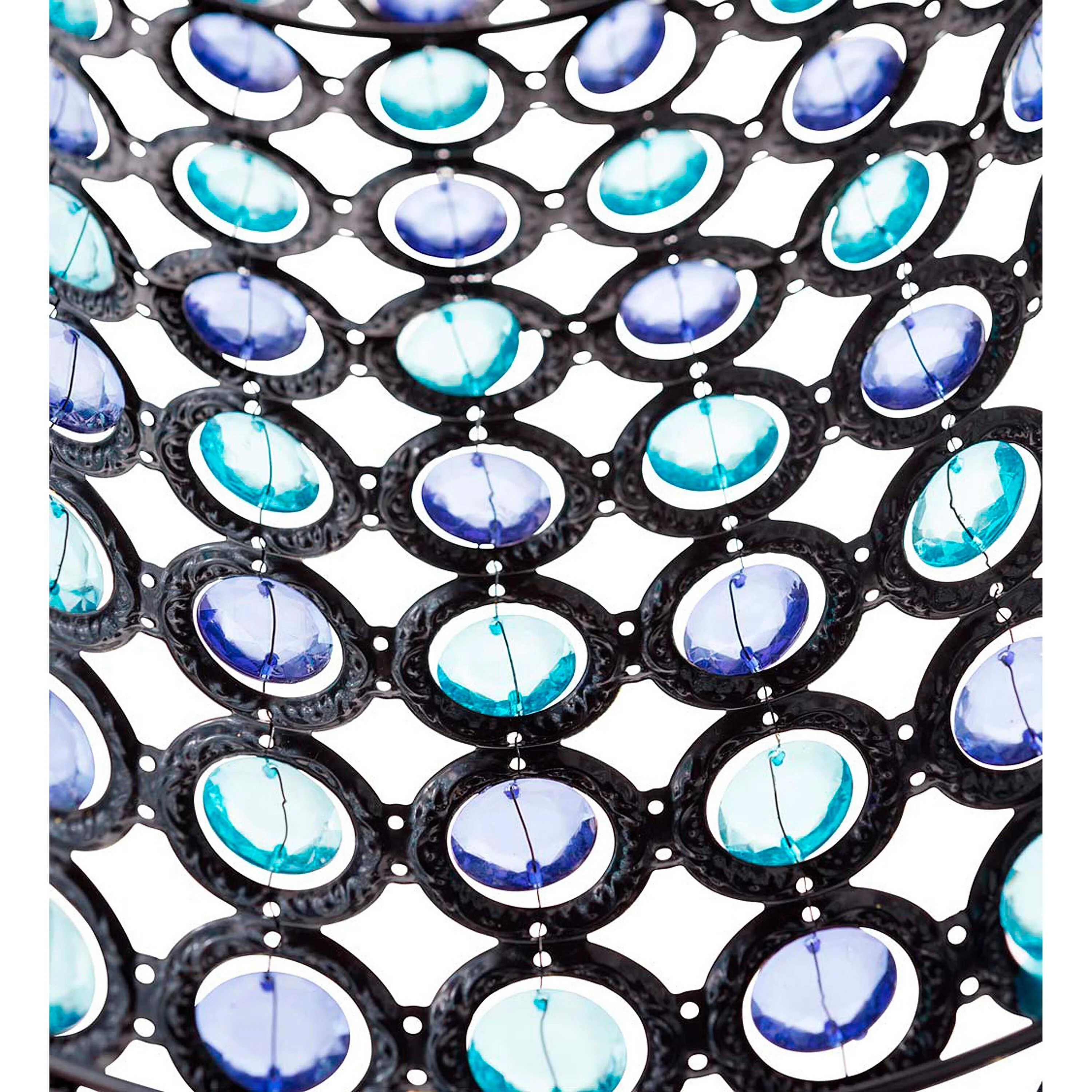 Hanging Metal Solar-Powered Lantern with Blue Acrylic Beads - Image 6