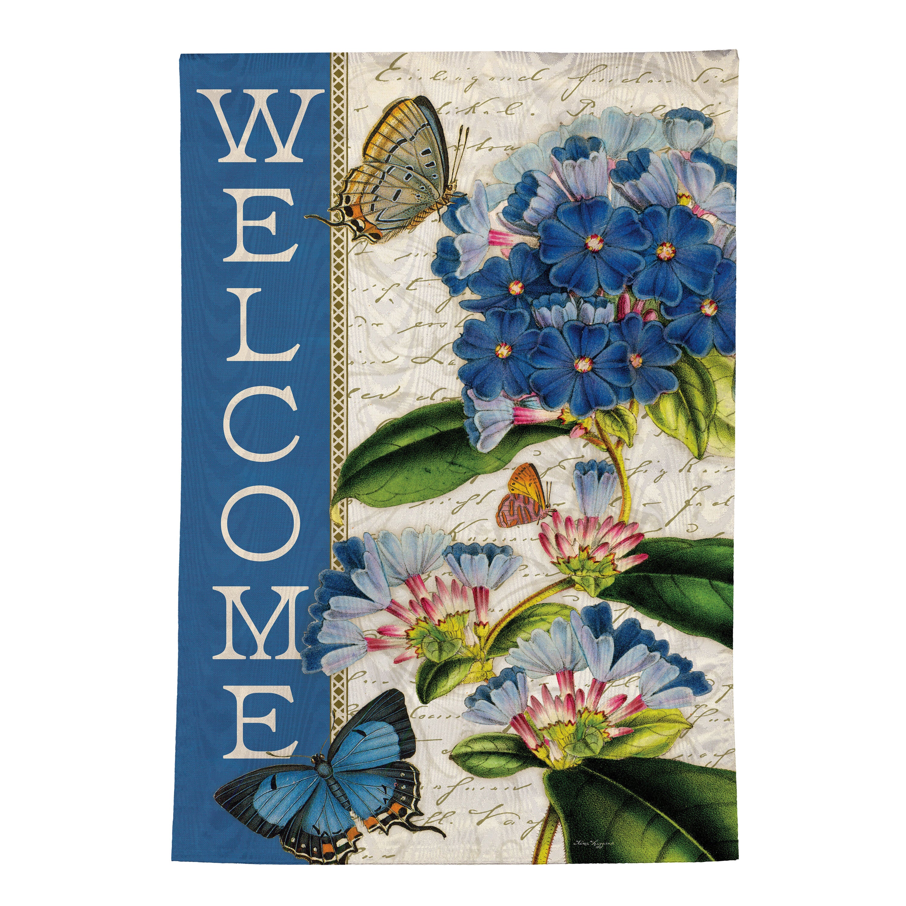Blue Hydrangea Musings Moire Garden Flag - Image 2