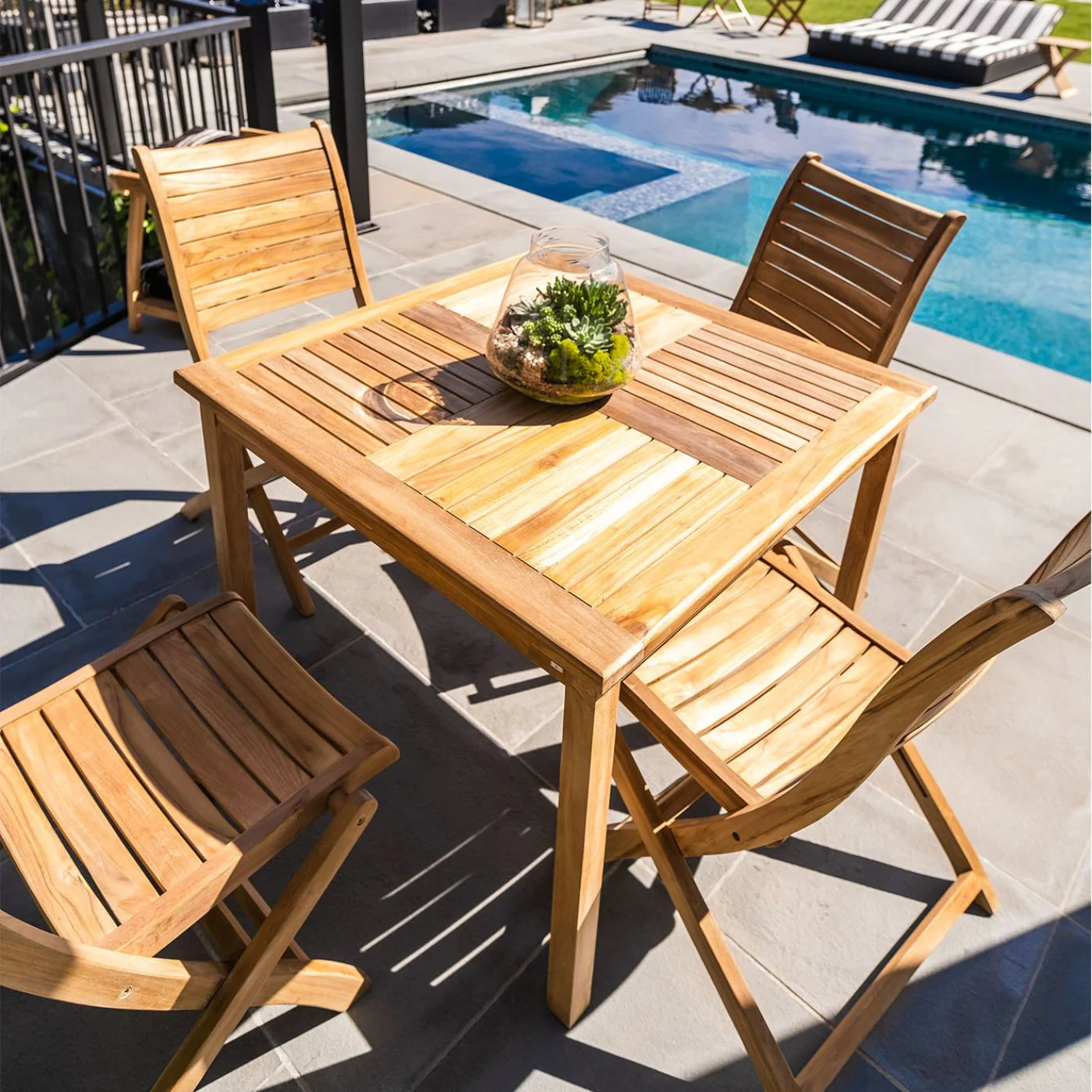 Naples Natural Teak Outdoor Patio Folding Chair - Image 4