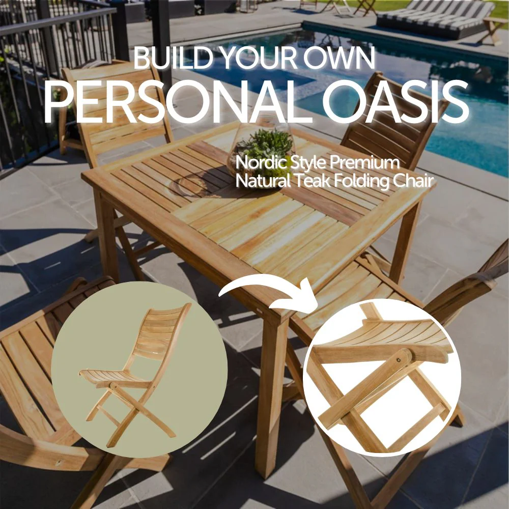 Naples Natural Teak Outdoor Patio Folding Chair - Image 6