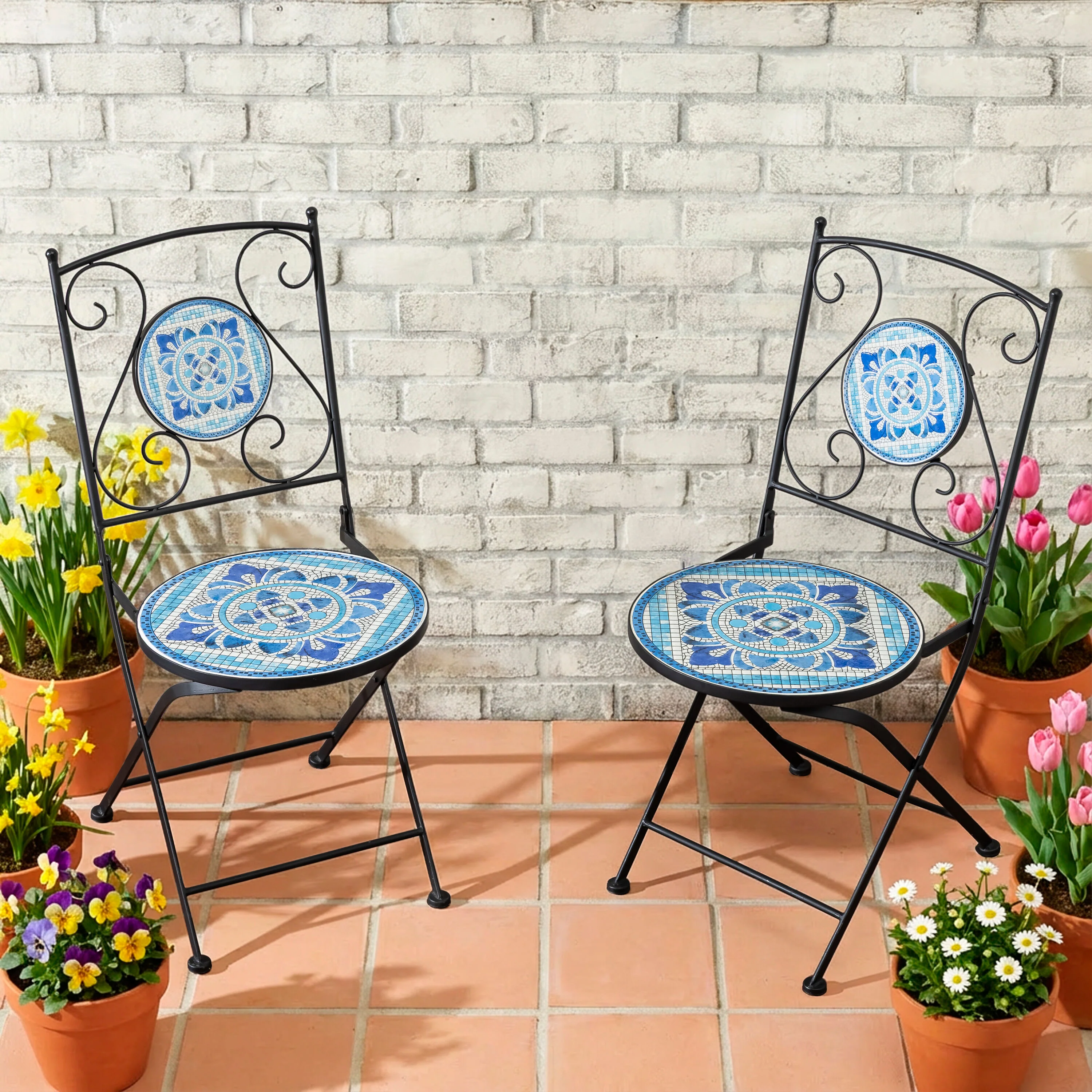Santorini Breeze Mosaic Bistro Chairs, Set of 2