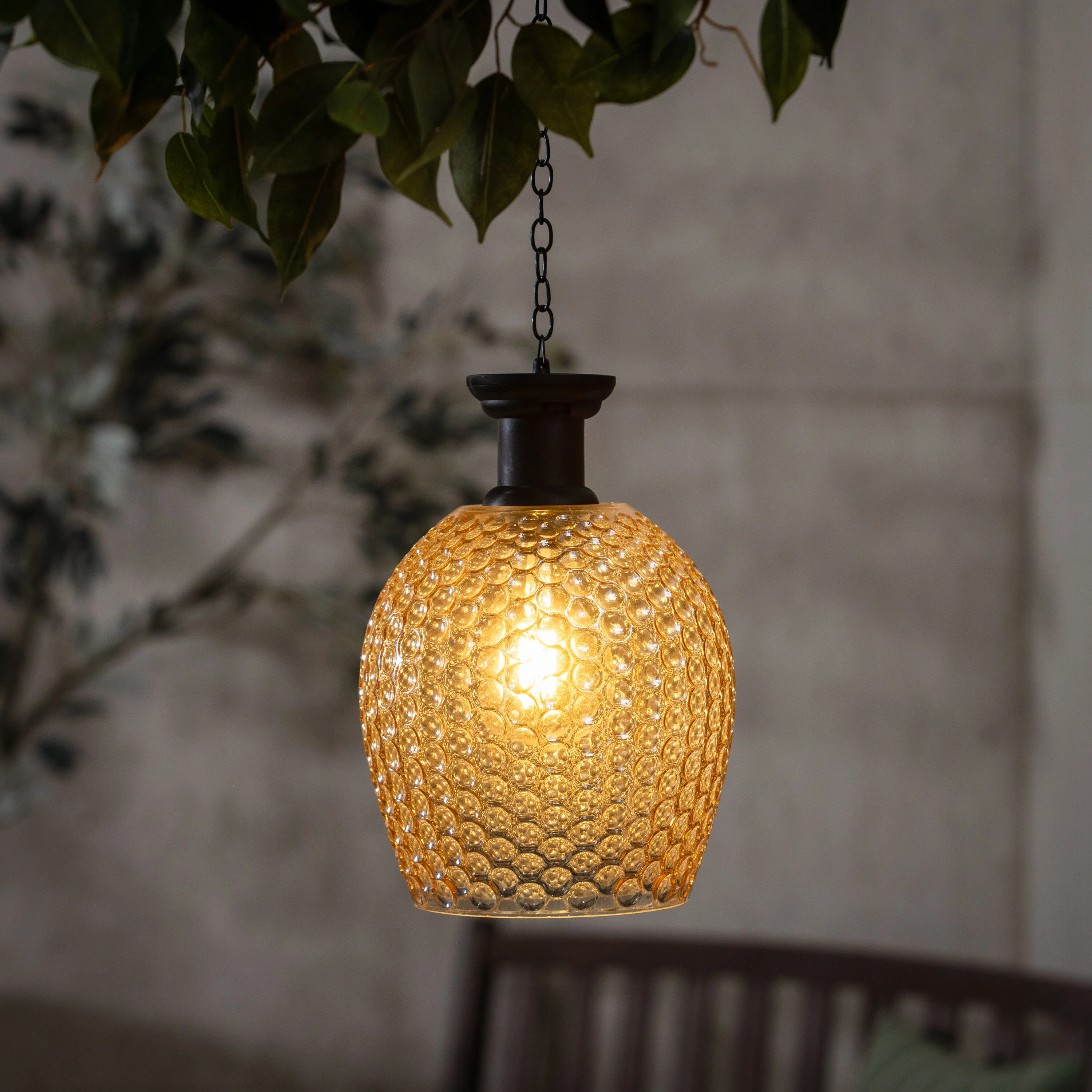 Solar Pebbled Glass Hanging Lantern