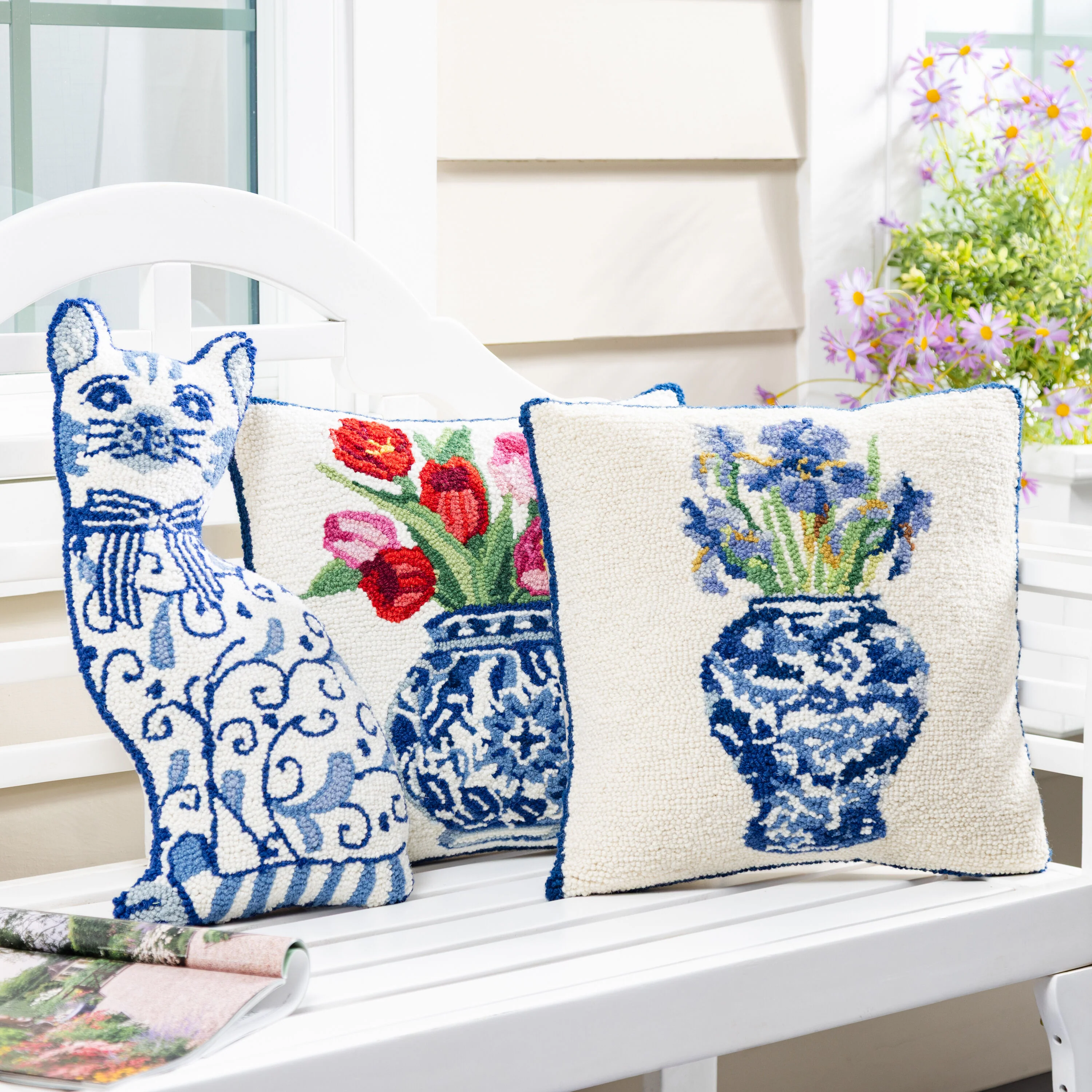 Chinoiserie Cat Hooked Pillow - Image 2