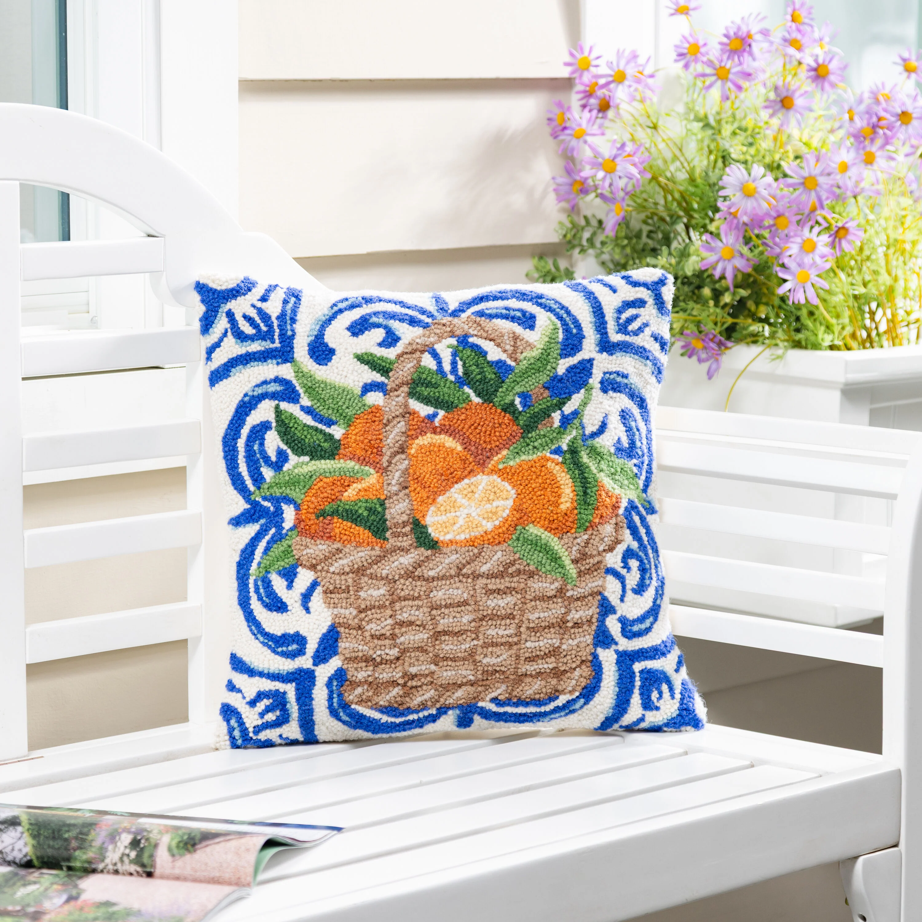 A Basket of Oranges Hooked Pillow