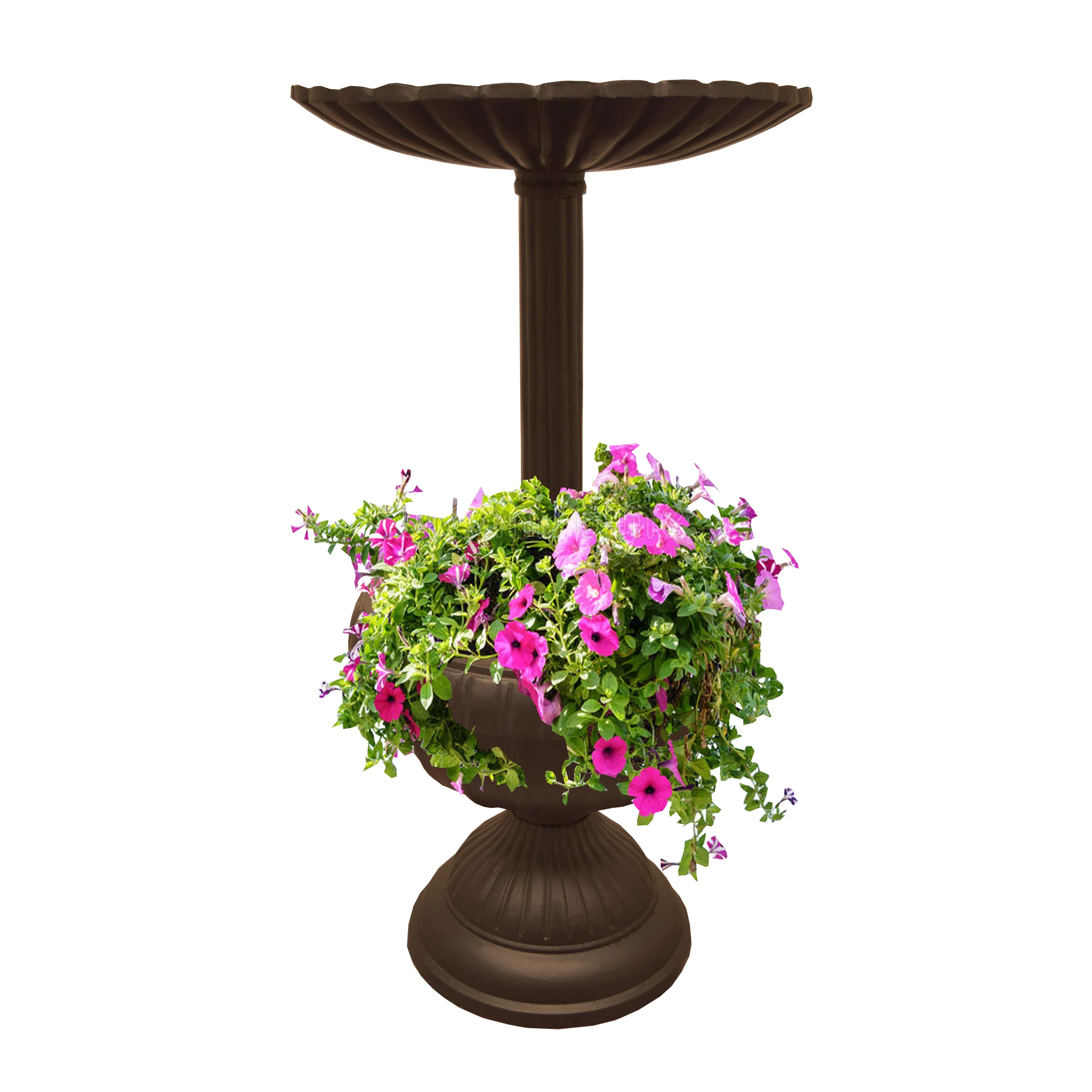 Ornate Round Cast Aluminum Metal 35-in Bird Bath Planter Vase Combo - Image 6