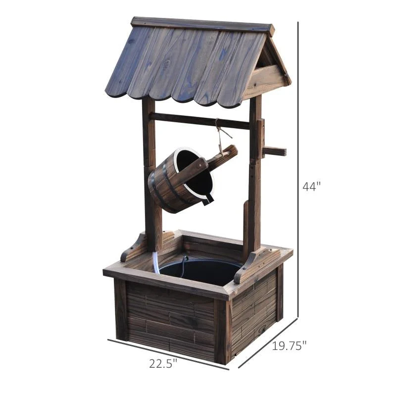 Outdoor Garden Solid Wood Wishing Well Water Fountain with Bucket and Pump - Image 5