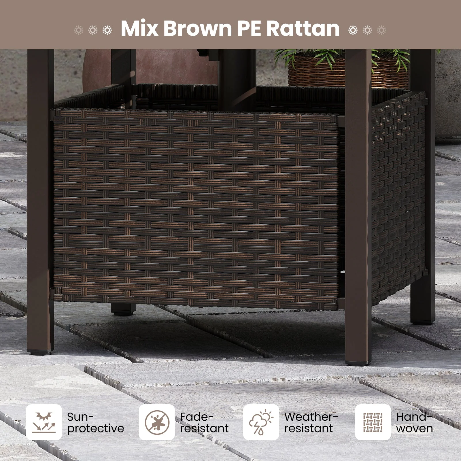 Outdoor Side Table All-Weather PE Wicker Patio Table with Umbrella Hole-Brown - Image 7