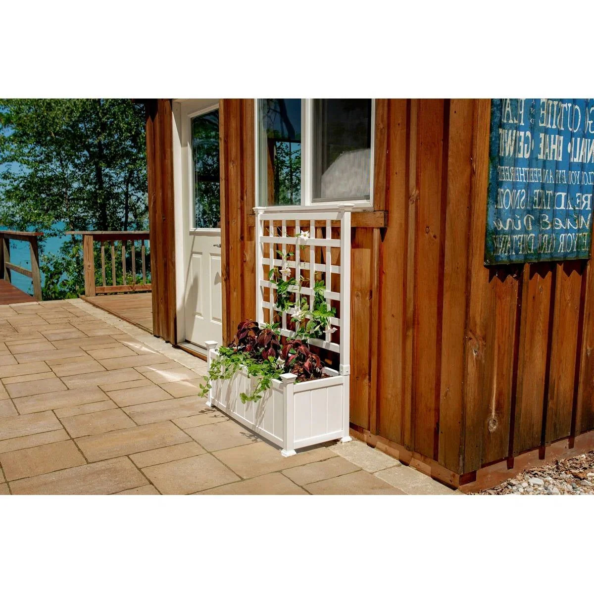White Vinyl Garden Planter Box with Trellis - Image 4