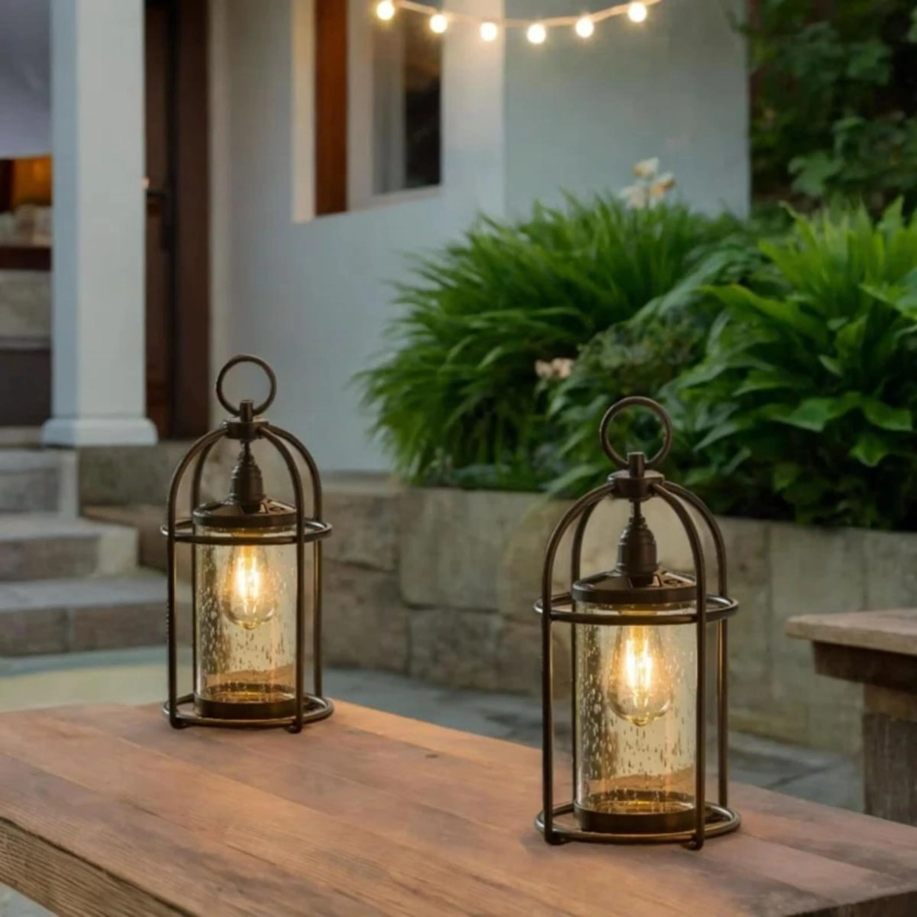 Solar Metal and Bubble Glass Edison Lantern - Image 3
