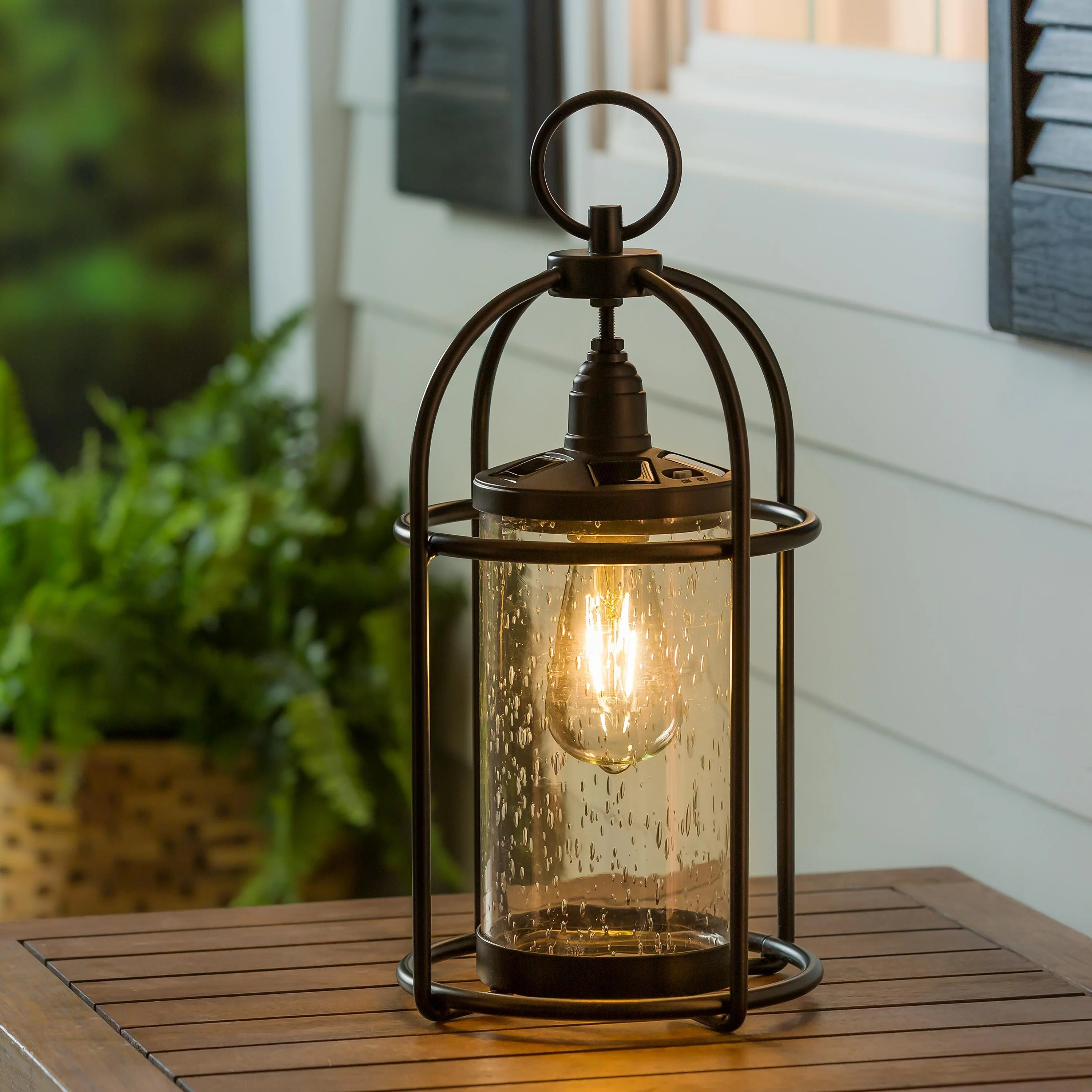 Solar Metal and Bubble Glass Edison Lantern - Image 4