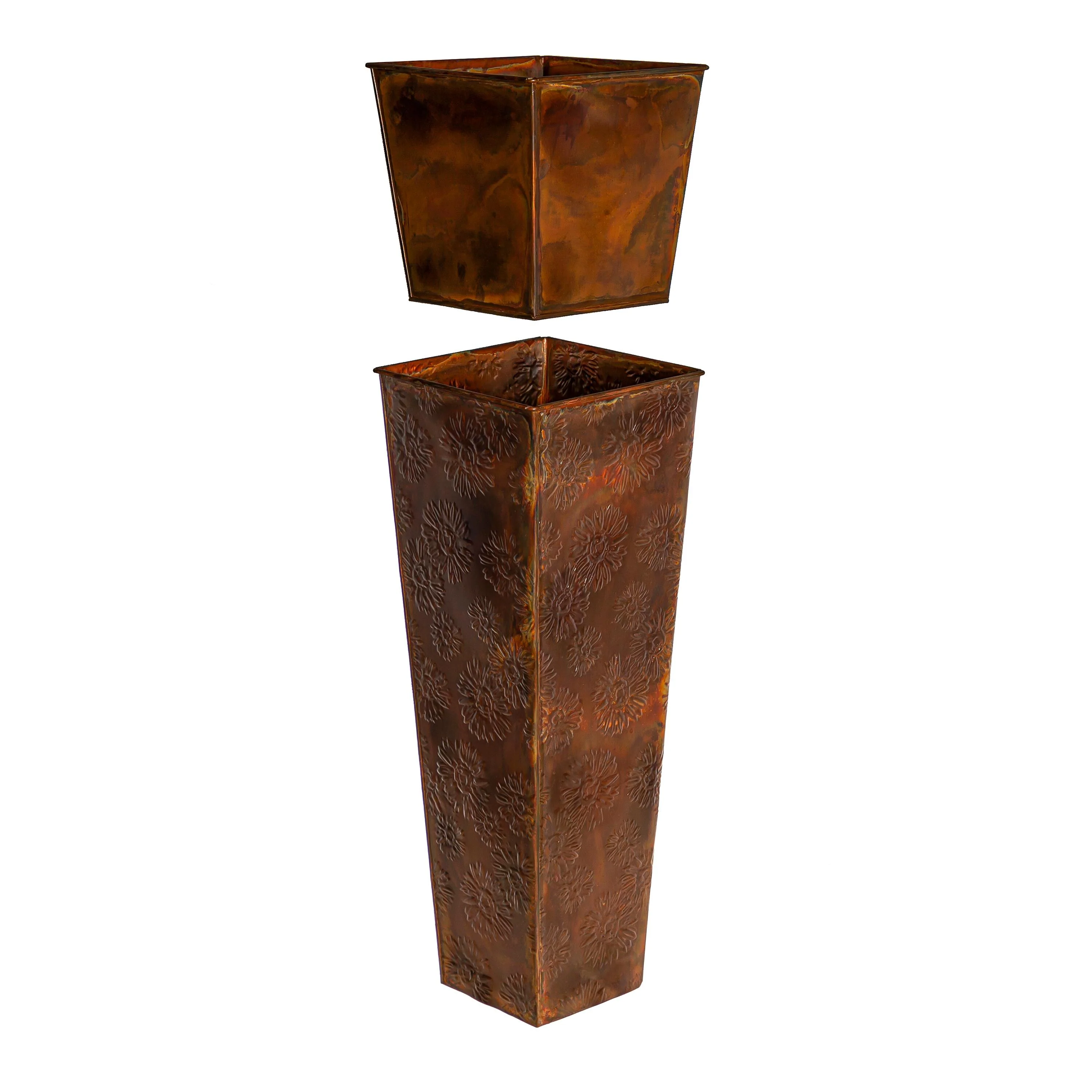 Embossed Metal Front Door Planter, Burnt Copper Sunflowers - Image 3