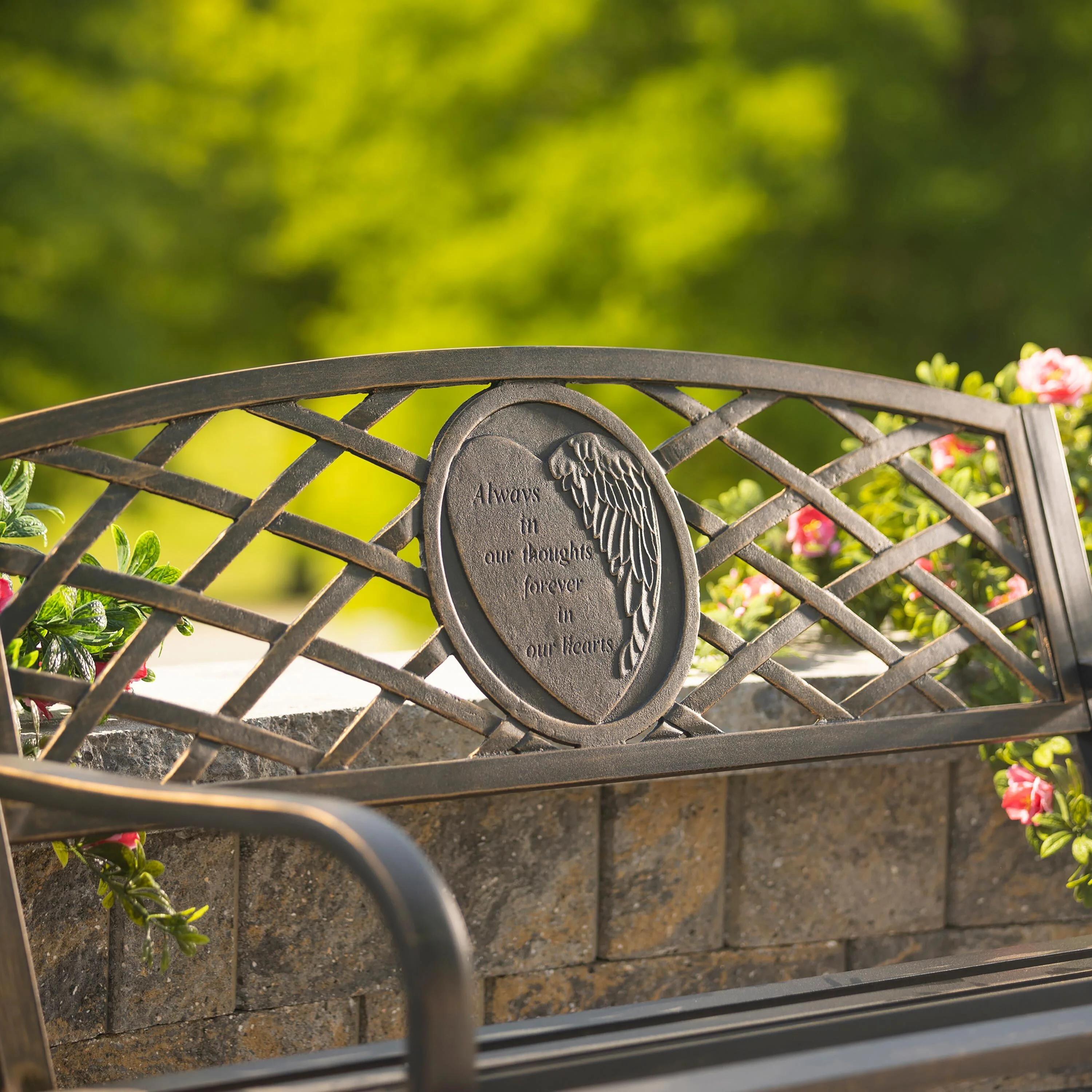 Thoughts & Hearts Memorial Metal Garden Bench - Image 2