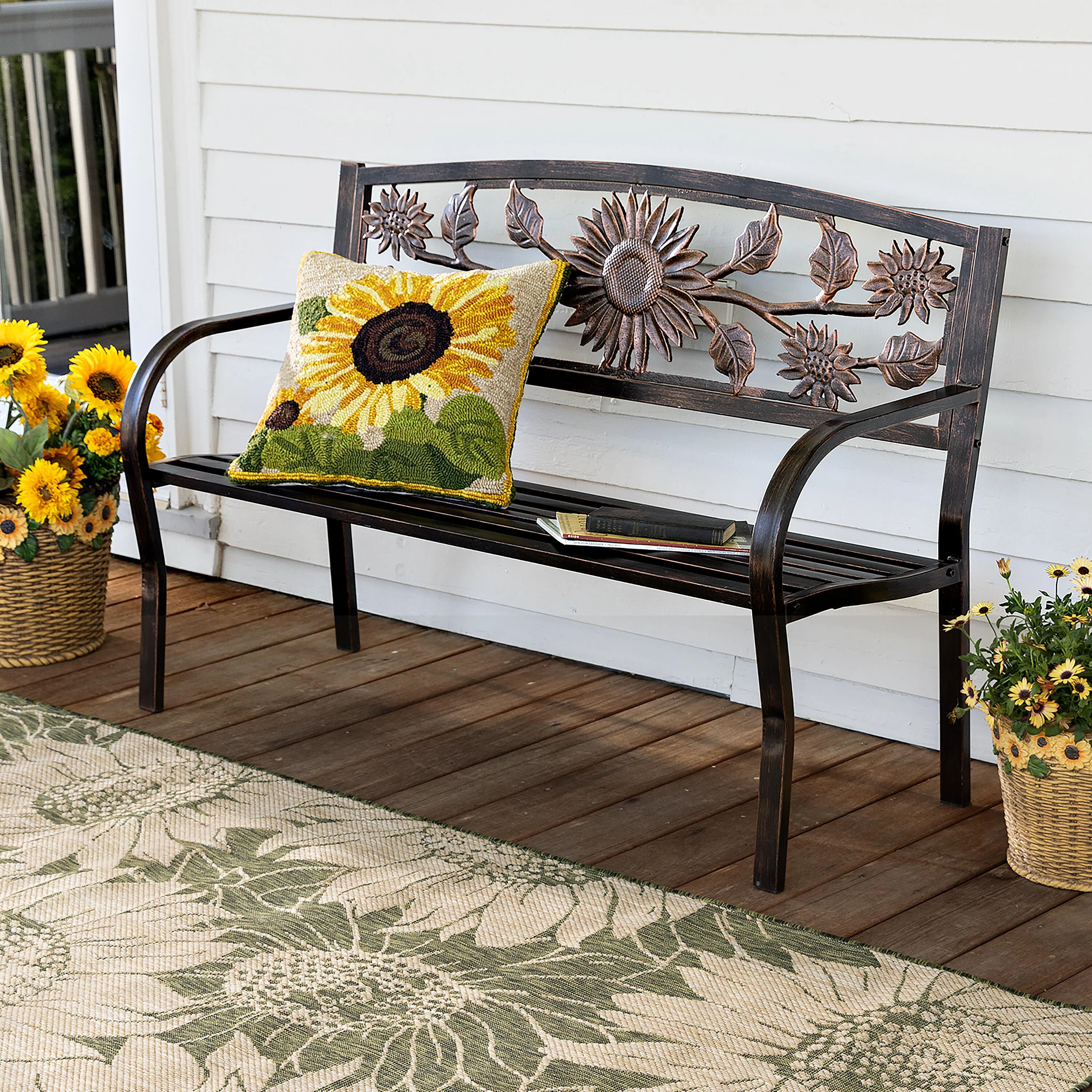 Metal Sunflower Bench - Image 2