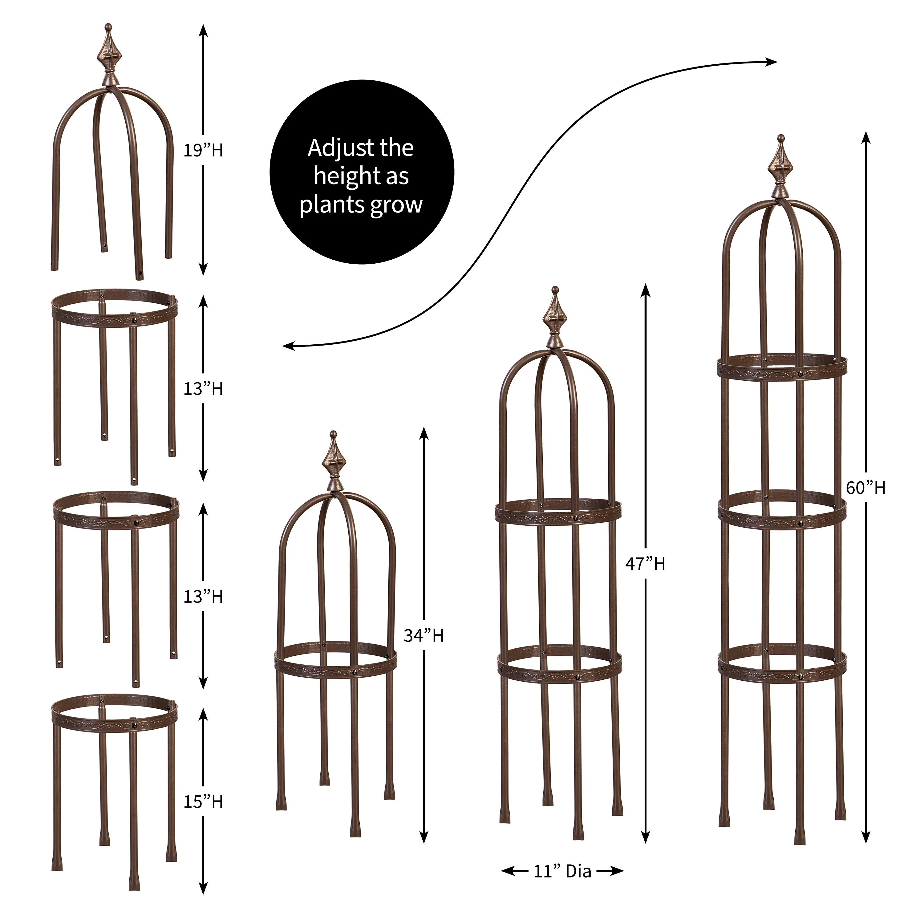 5' Powder-Coated Steel Garden Bronze Obelisk - Image 4