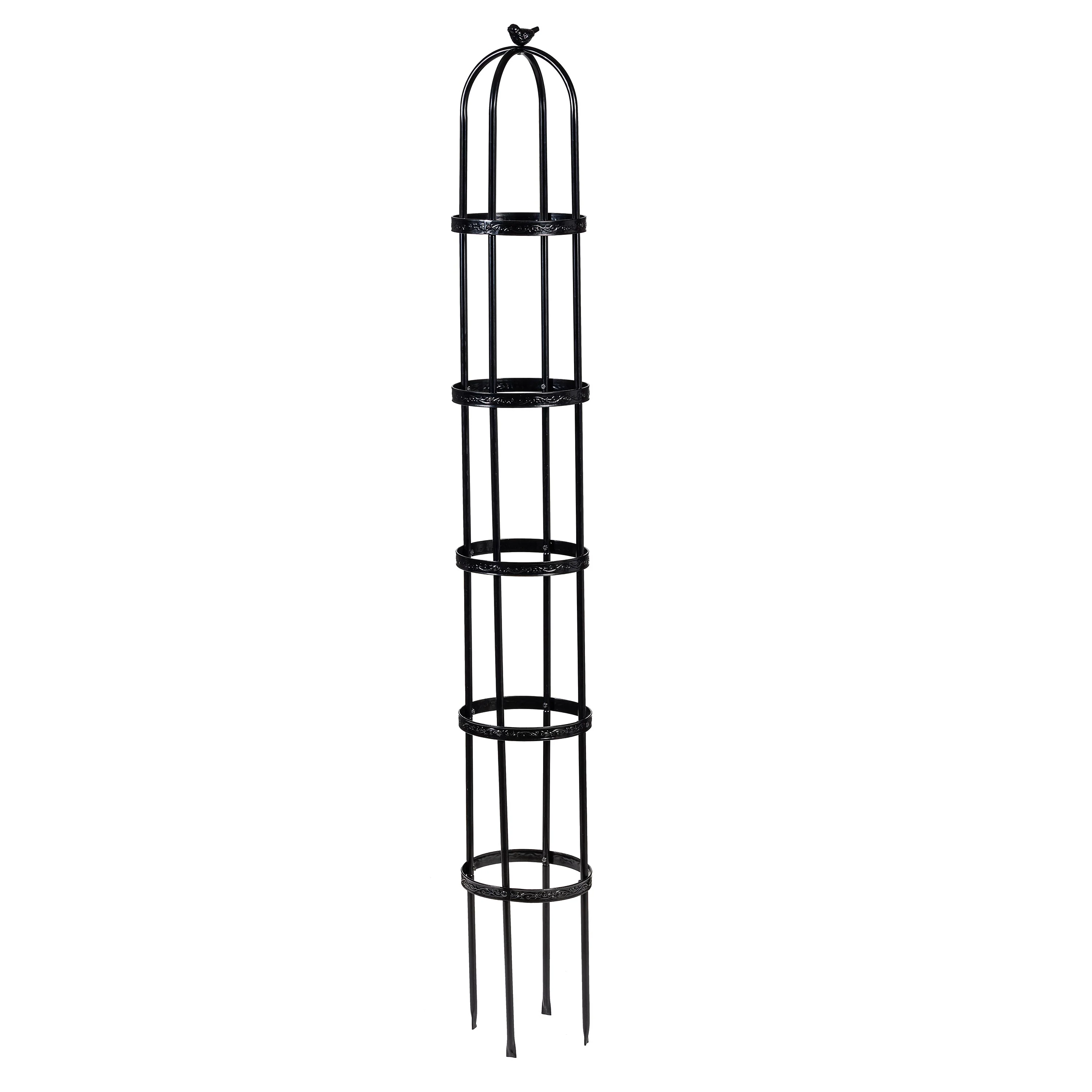 7' Powder-Coated Steel Garden Obelisk, Black - Image 4