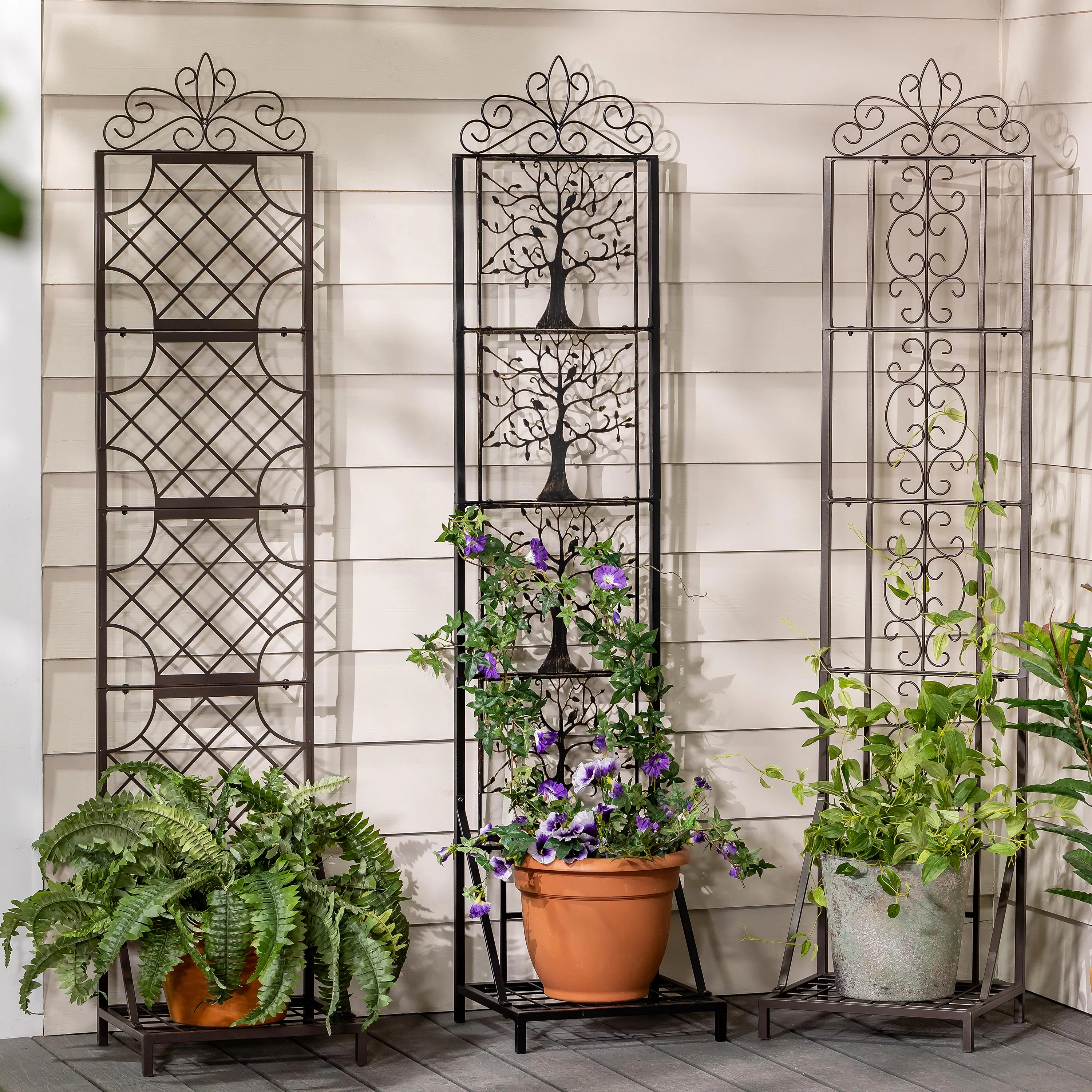 Tree of Life Metal Lattice Trellis with Planter Stand - Image 9
