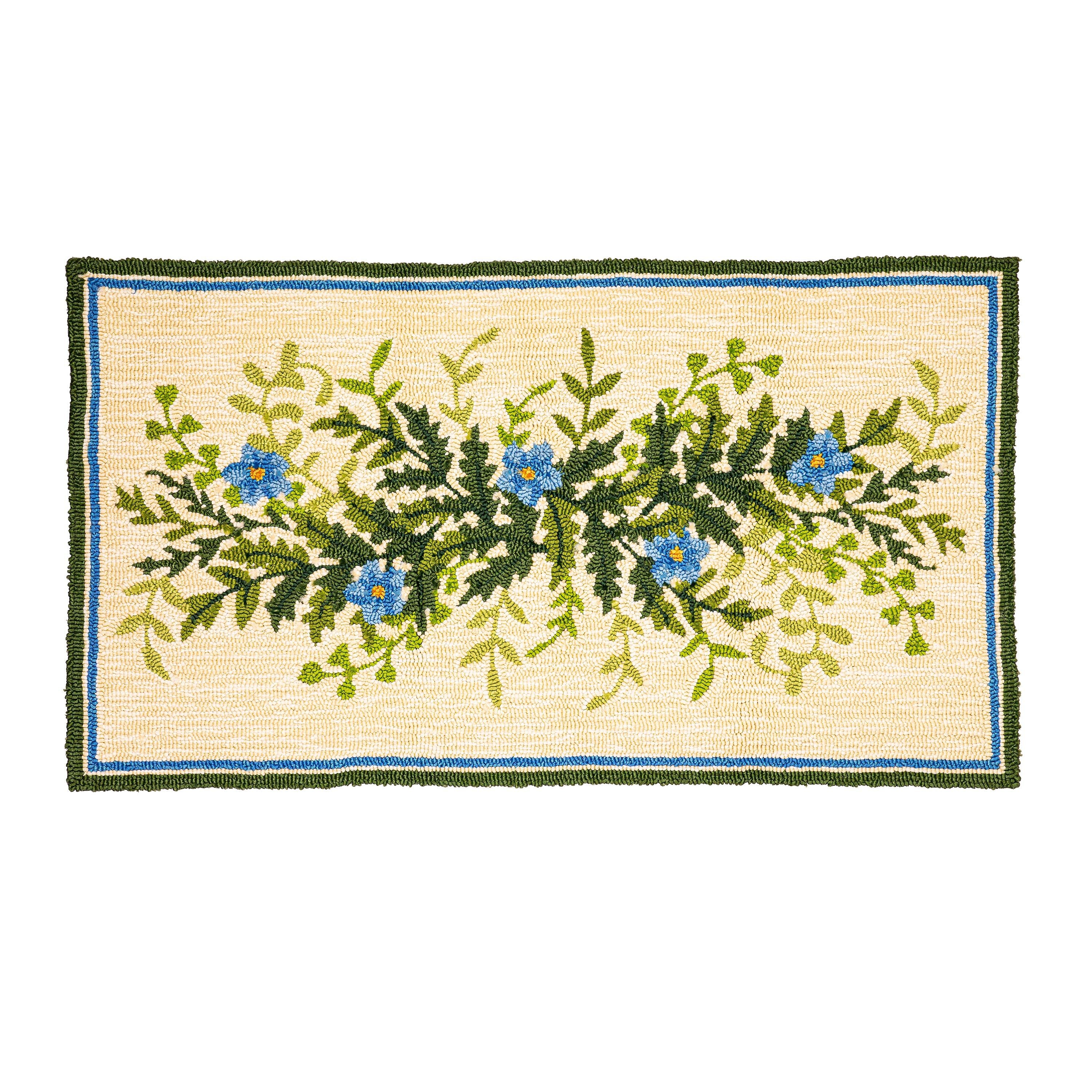 Indoor/Outdoor Fern and Flowers Hooked Polypropylene Accent Rug 24"x42" - Image 2