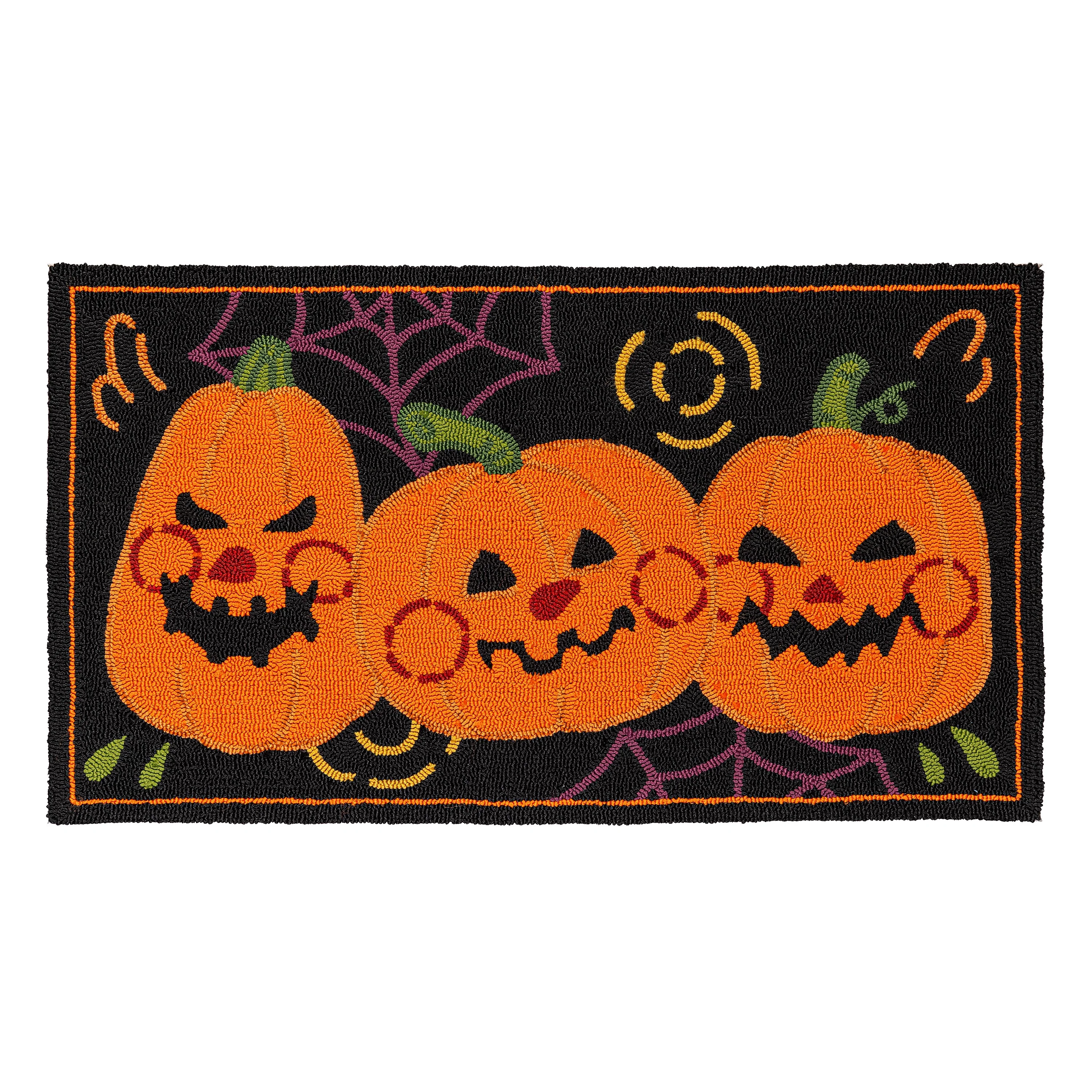 Indoor/Outdoor Jack O'Lantern Pumpkin Hooked Polypropylene Accent Rug 24"x42" - Image 2