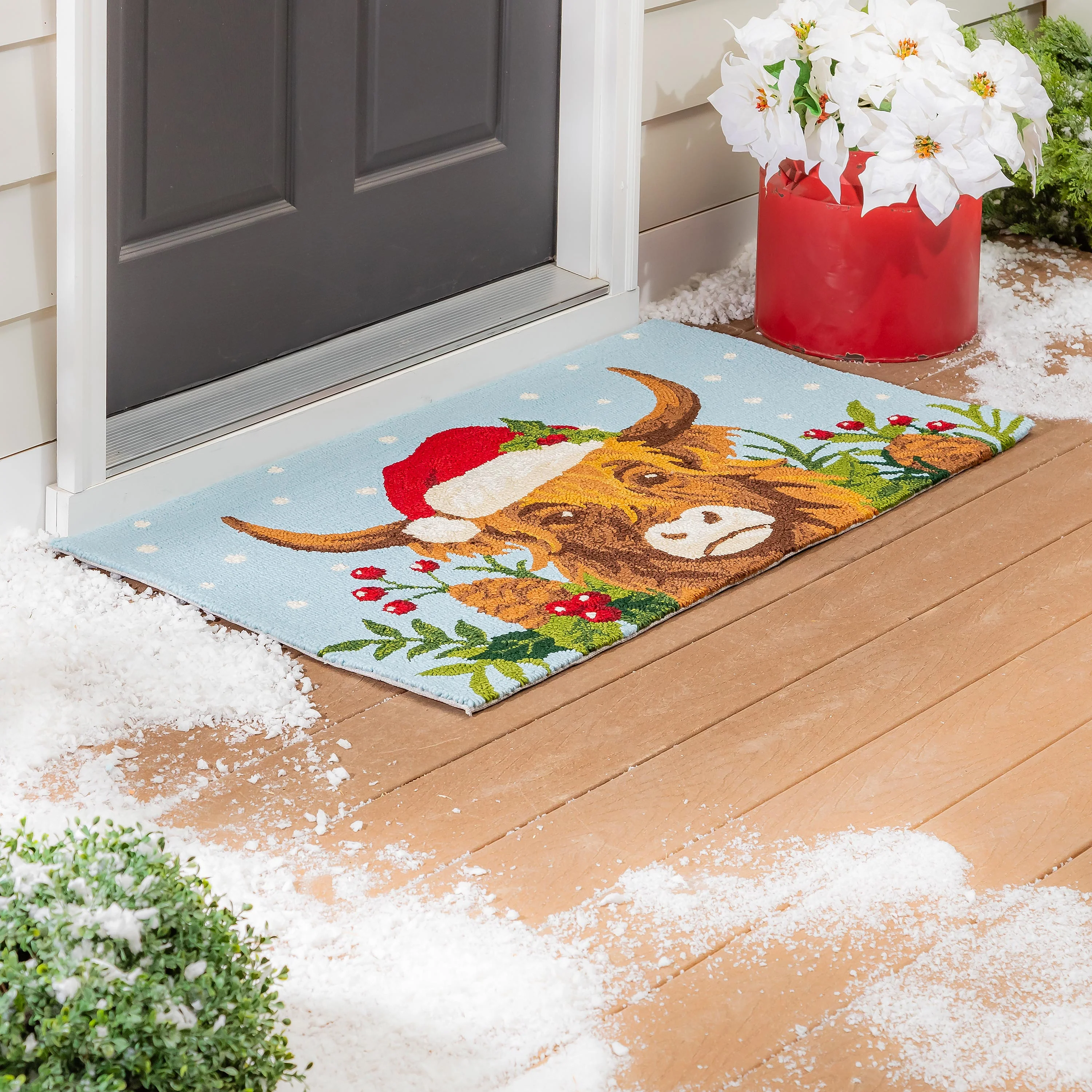 Indoor/Outdoor Hooked Rug Highland Cow Polypropylene, 24"x42"