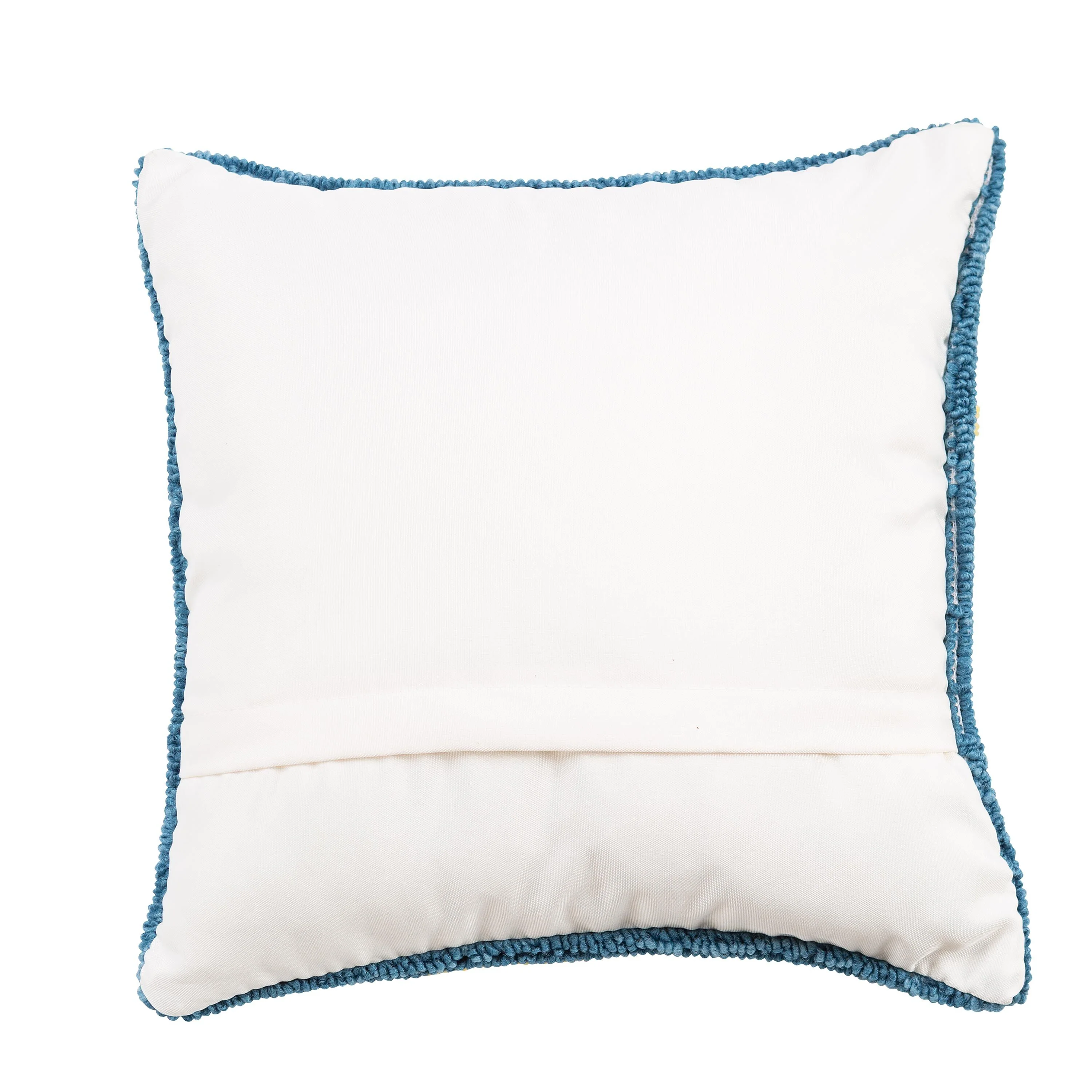Indoor/Outdoor Hooked Pillow, Polypropylene, Blue Flower, 18"x18" - Image 2