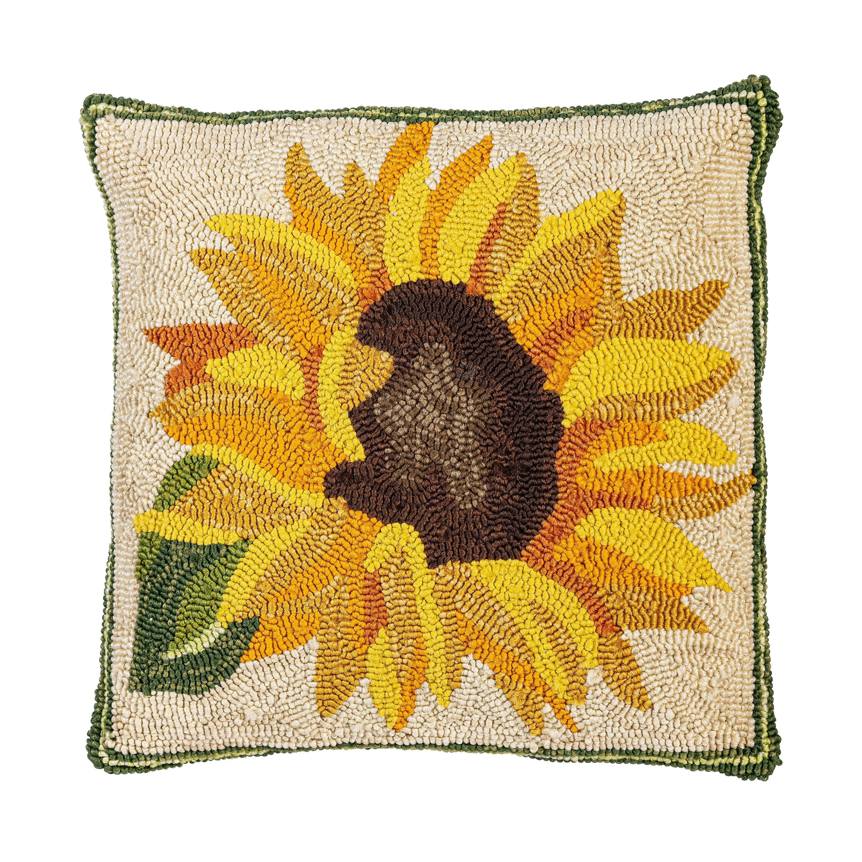 Indoor/Outdoor Sunflower Hooked Polypropylene Throw Pillow 18"x18" - Image 2