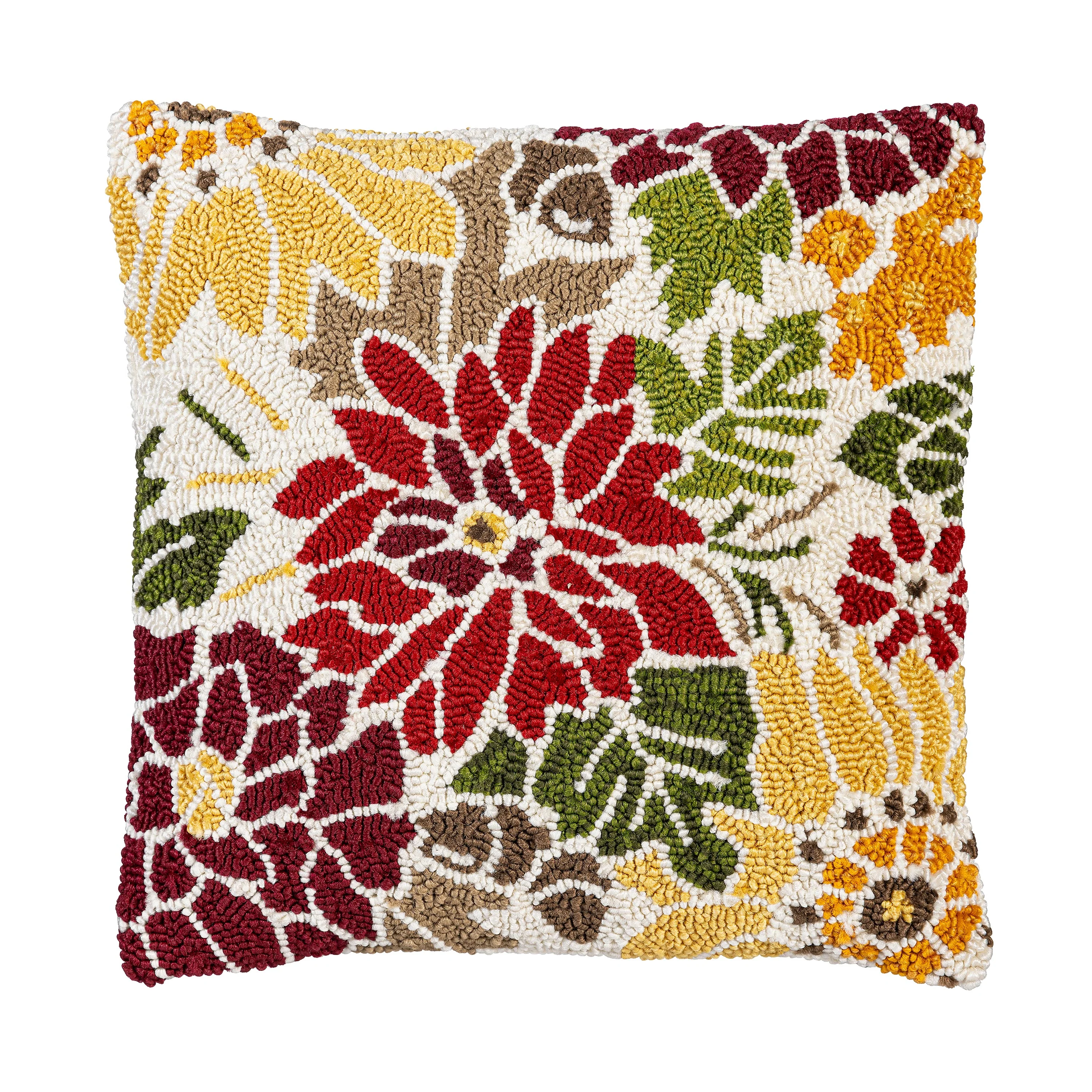 Indoor/Outdoor Fall Florals Hooked Polypropylene Throw Pillow 18"x18" - Image 2