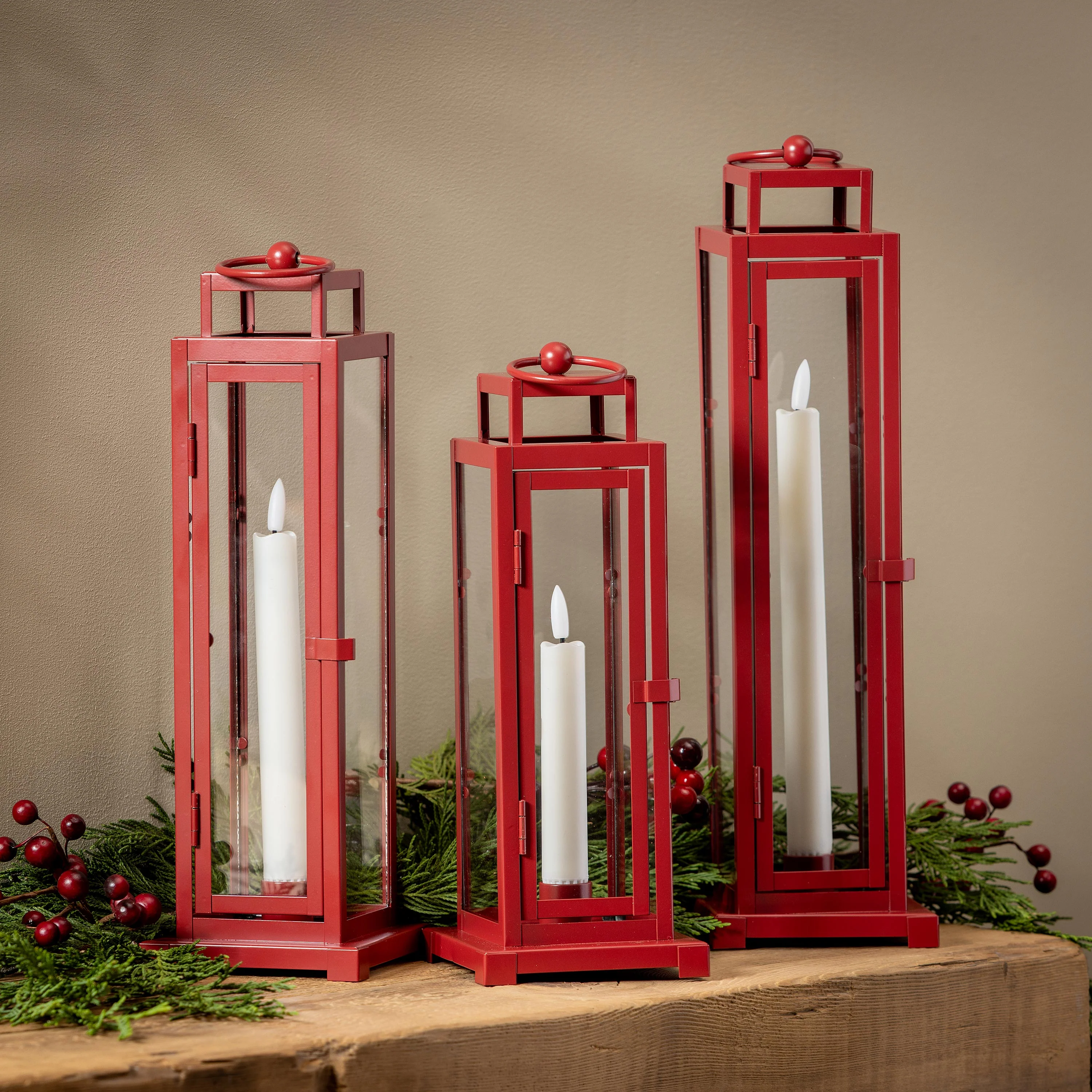 Tower Lantern LED Tapered Set of 3 with Red Finish - Image 3