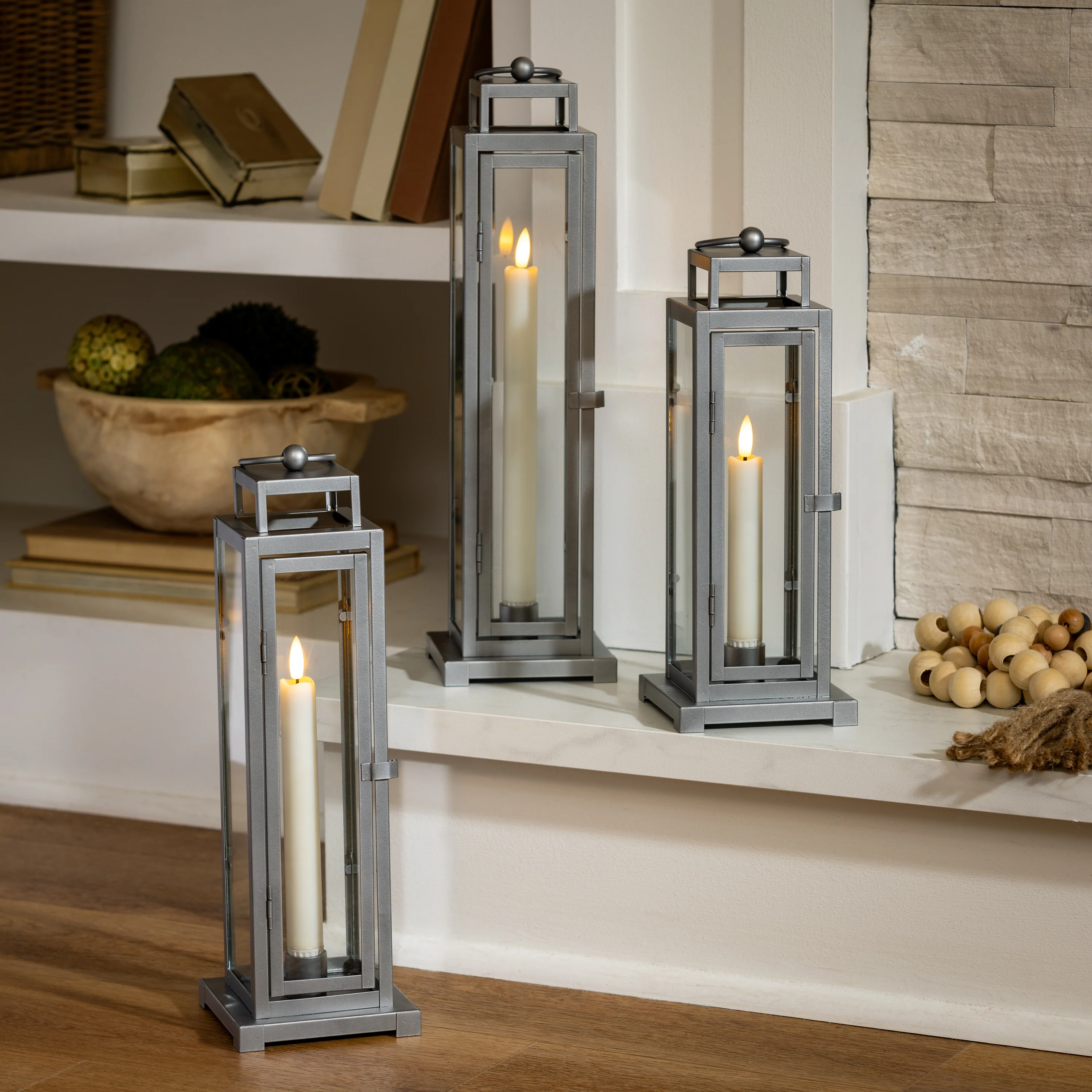 Tower Lantern LED Tapered Set of 3 with Gray Finish - Image 5
