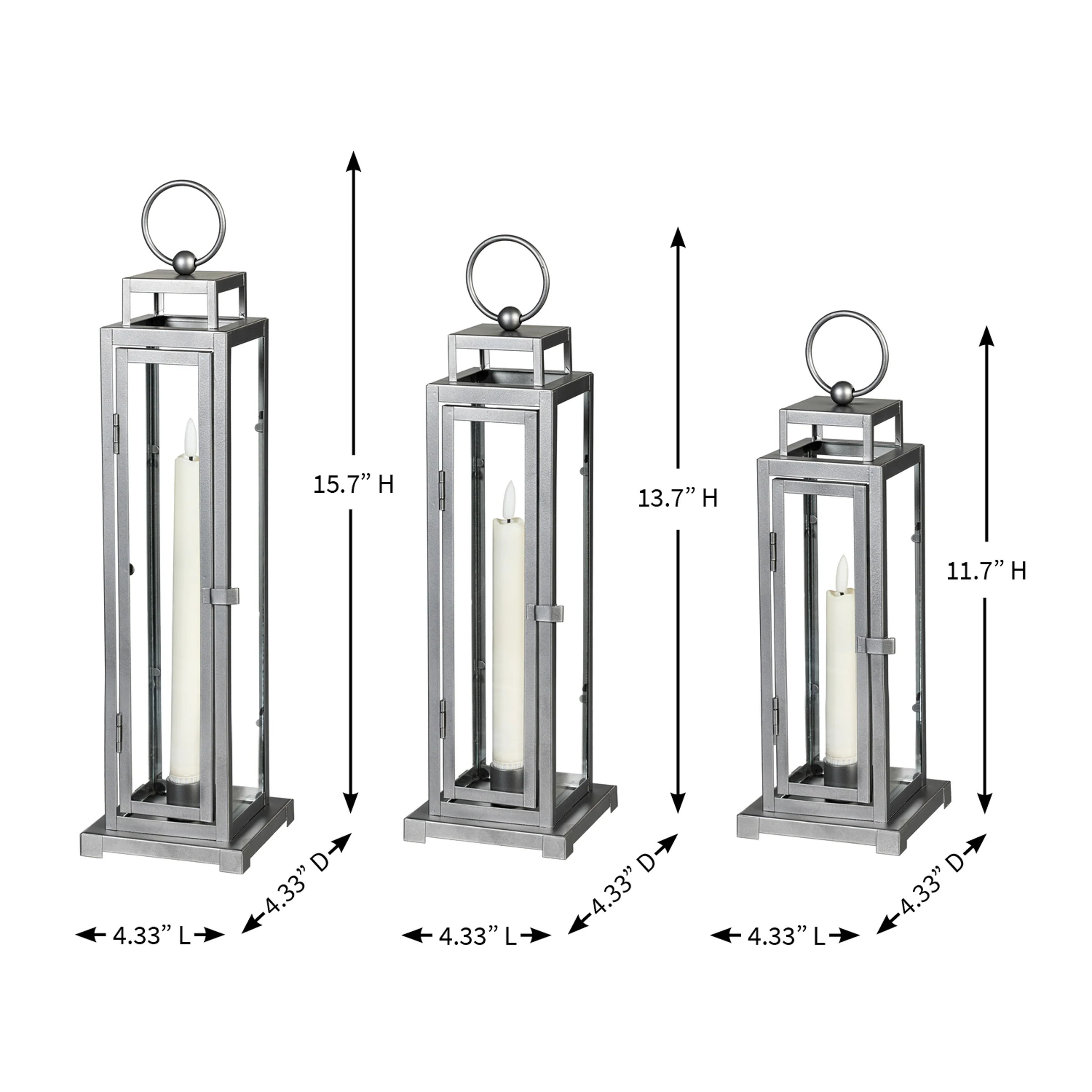 Tower Lantern LED Tapered Set of 3 with Gray Finish - Image 8