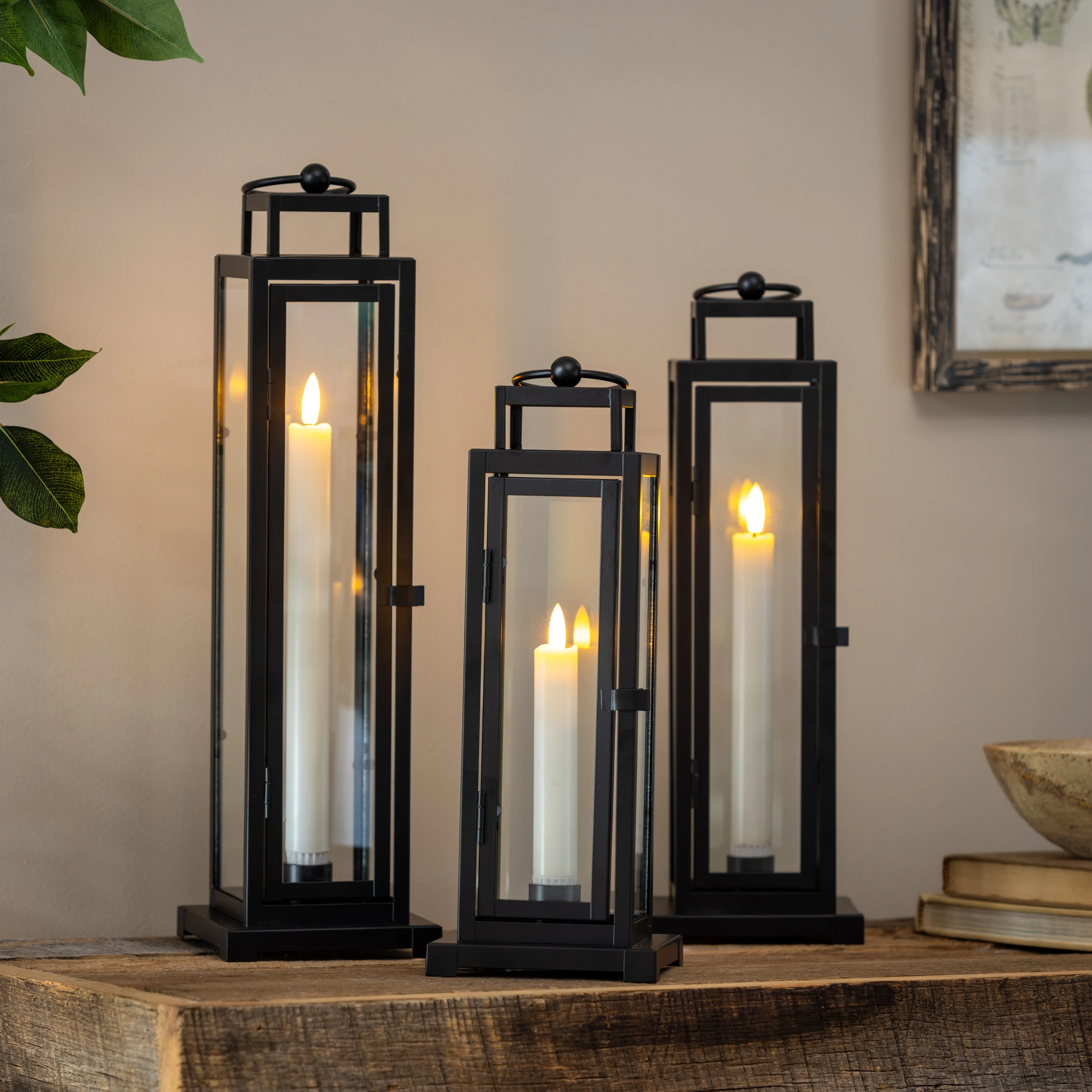 Tower Lantern LED Tapered Set of 3 with Black Finish - Image 4